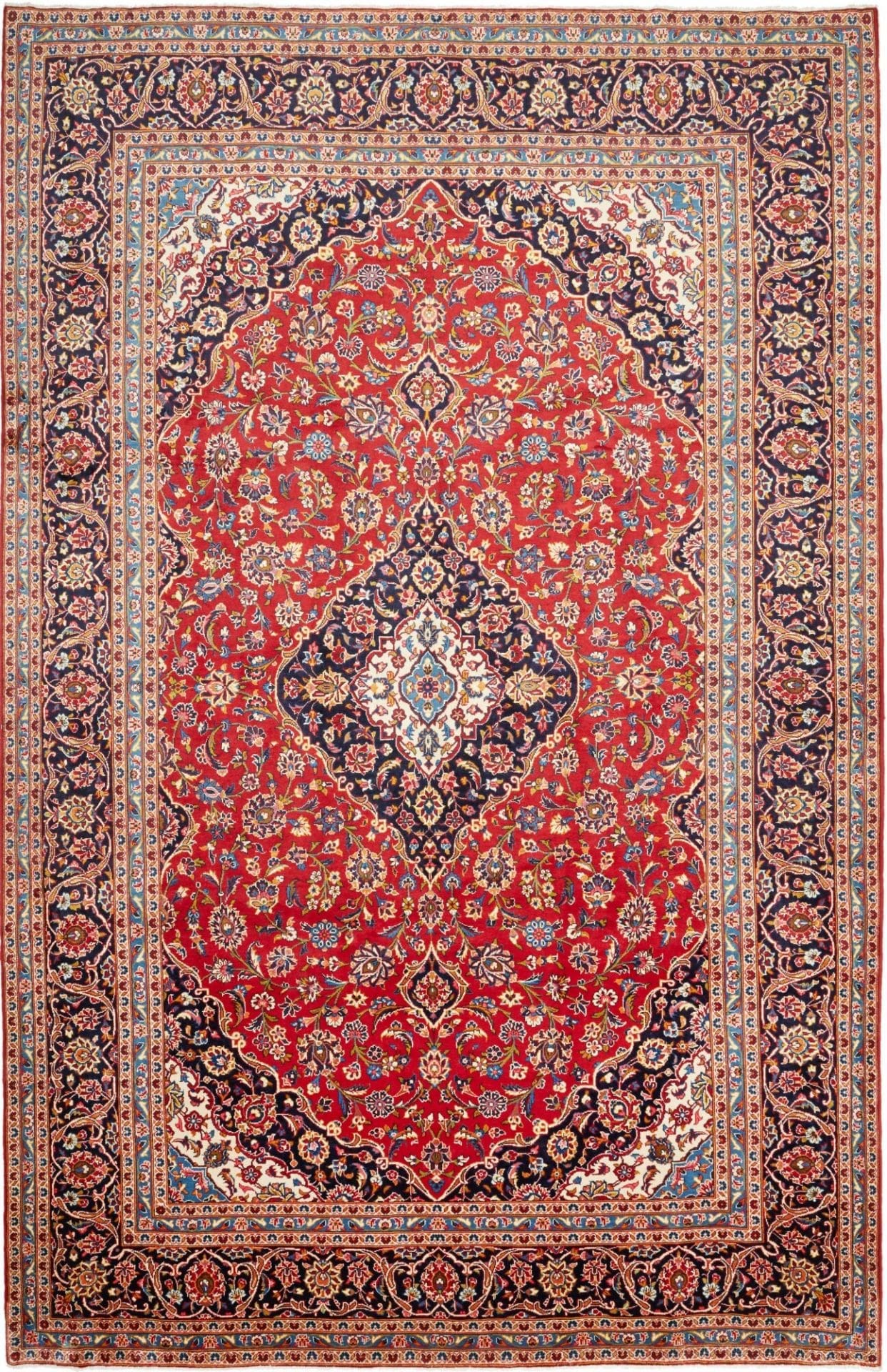 Kashan Teppich 248 x 380cm, Schurwolle, florales Muster, handgeknüpft