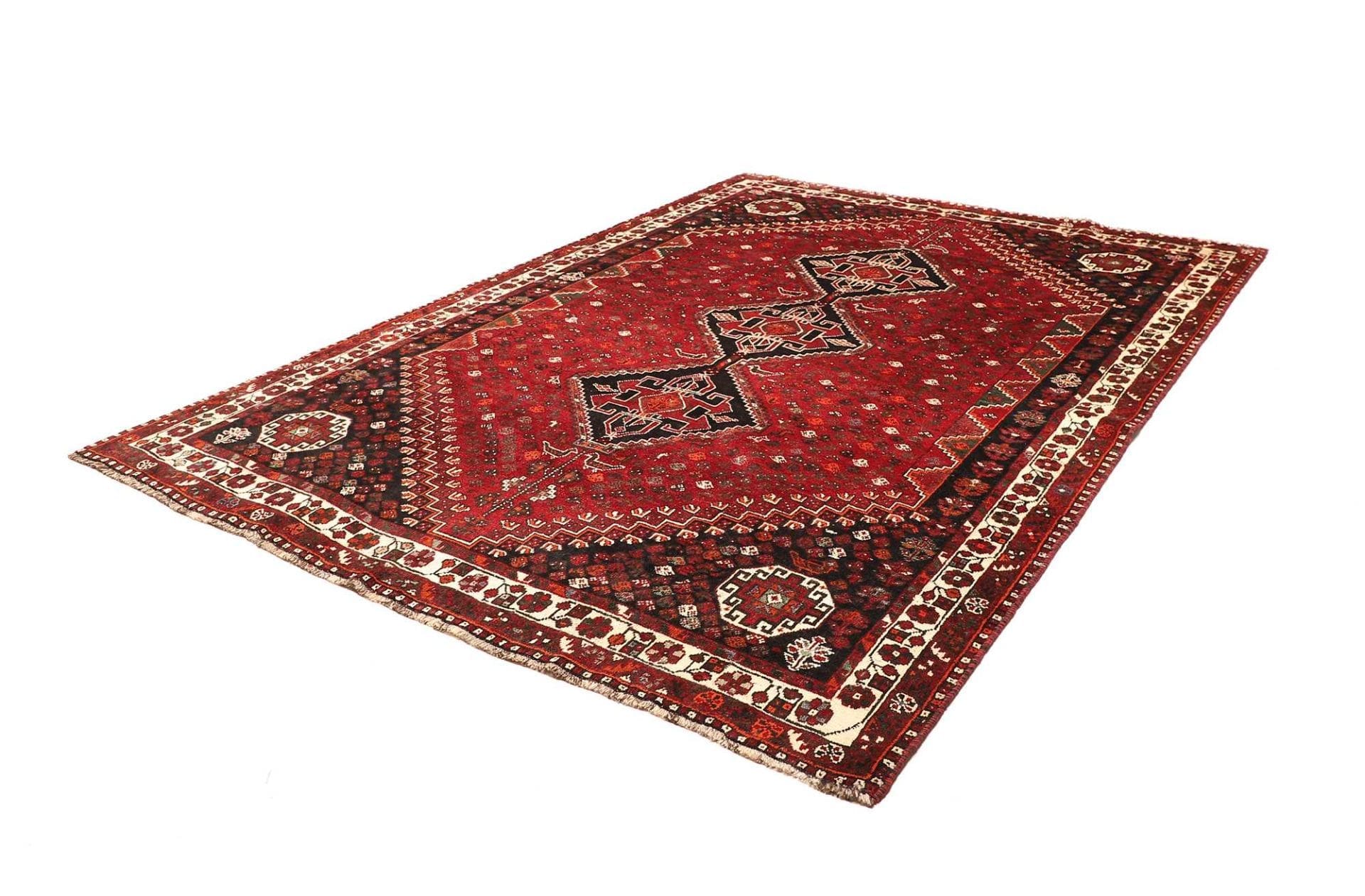 Shiraz Teppich 228 x 310 cm, geometrisches Muster, handgeknüpft