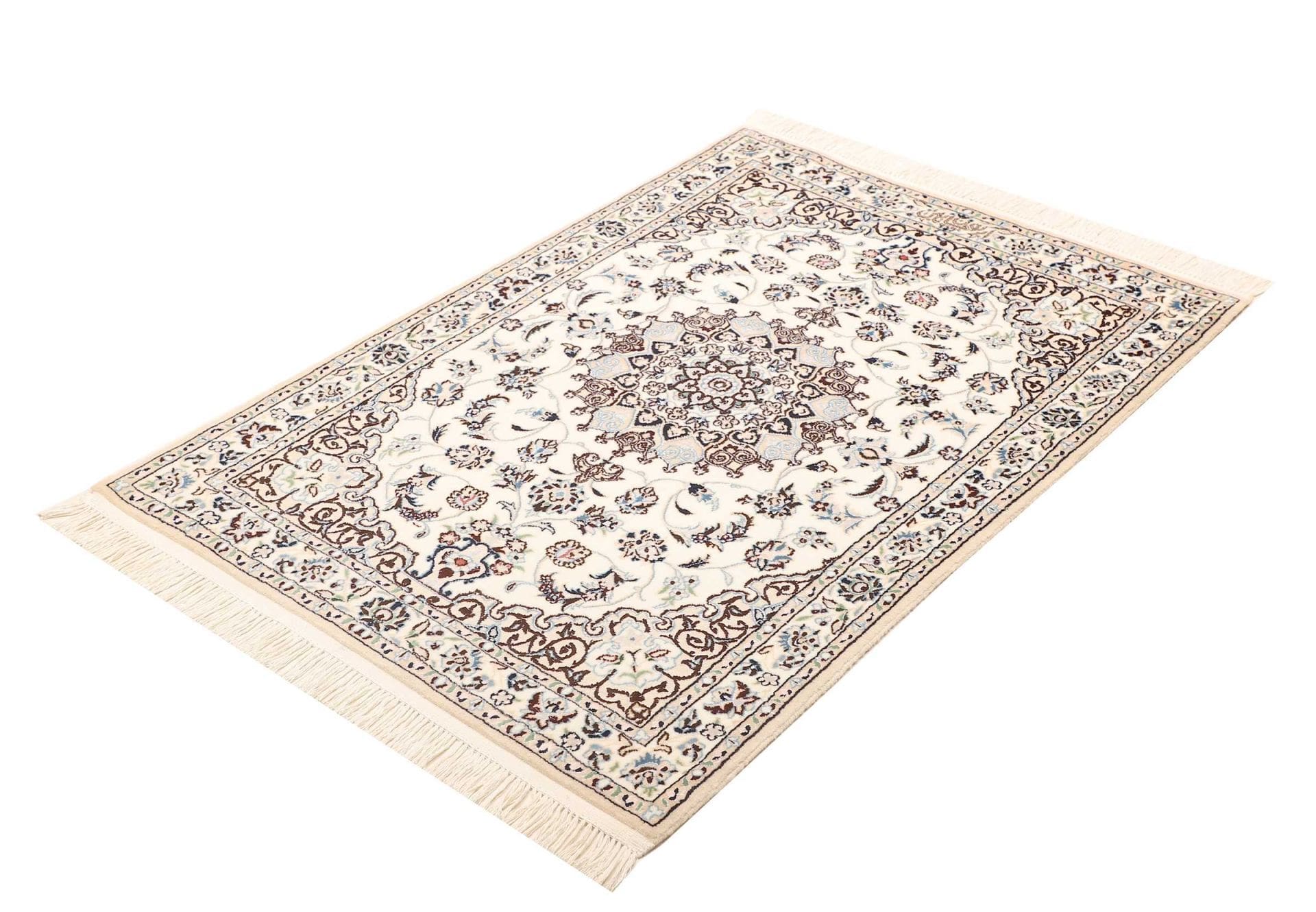 Nain Teppich 89 x 123 cm, florales Muster, handgeknüpft, Perserteppich