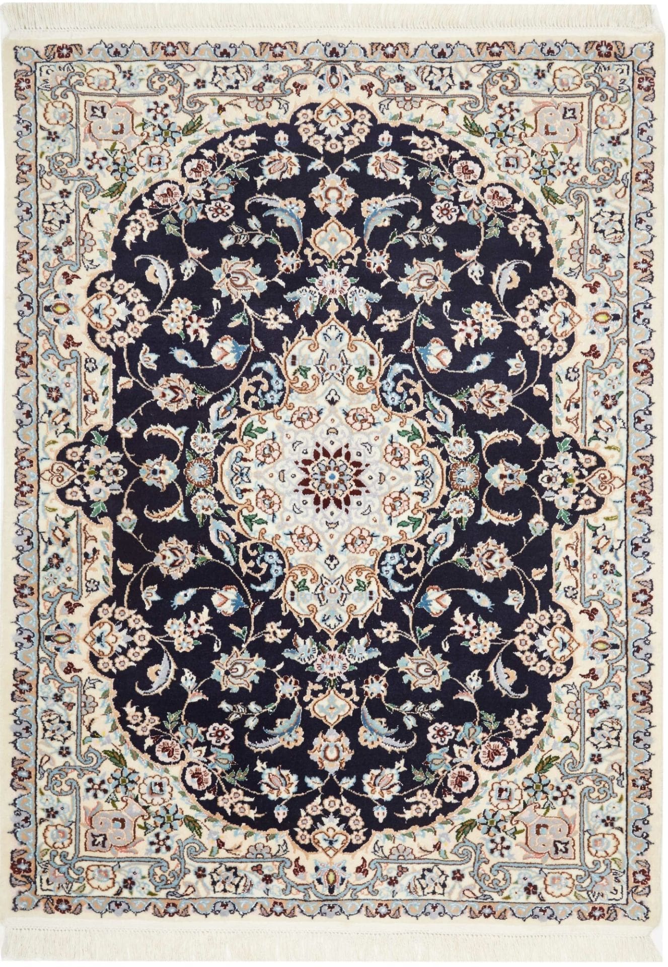 Nain Teppich 98 x 127cm, florales Design, handgeknüpft, Perserteppich