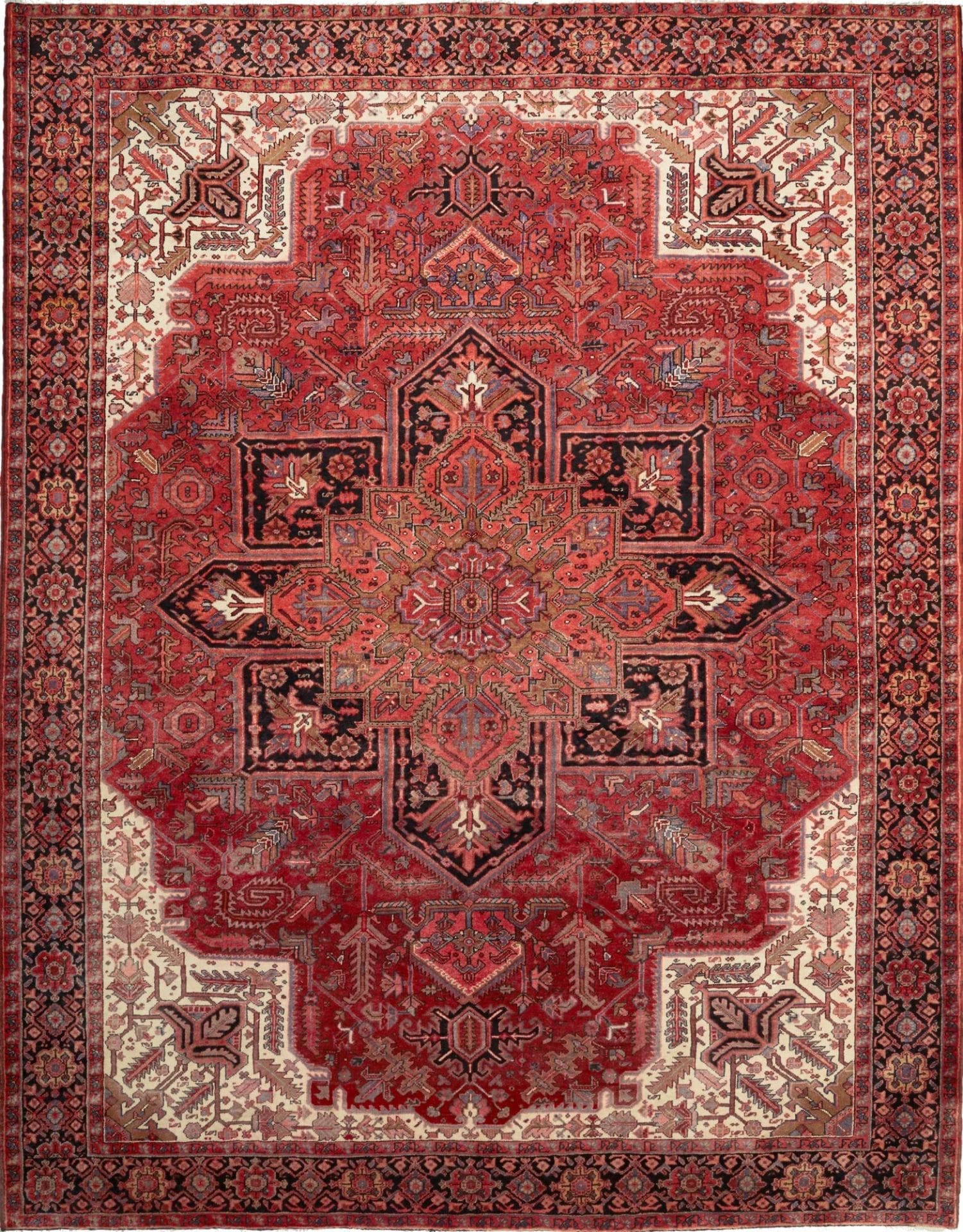 Heriz Teppich 259 x 324 cm, Schurwolle, geometrisches Muster, handgeknüpft