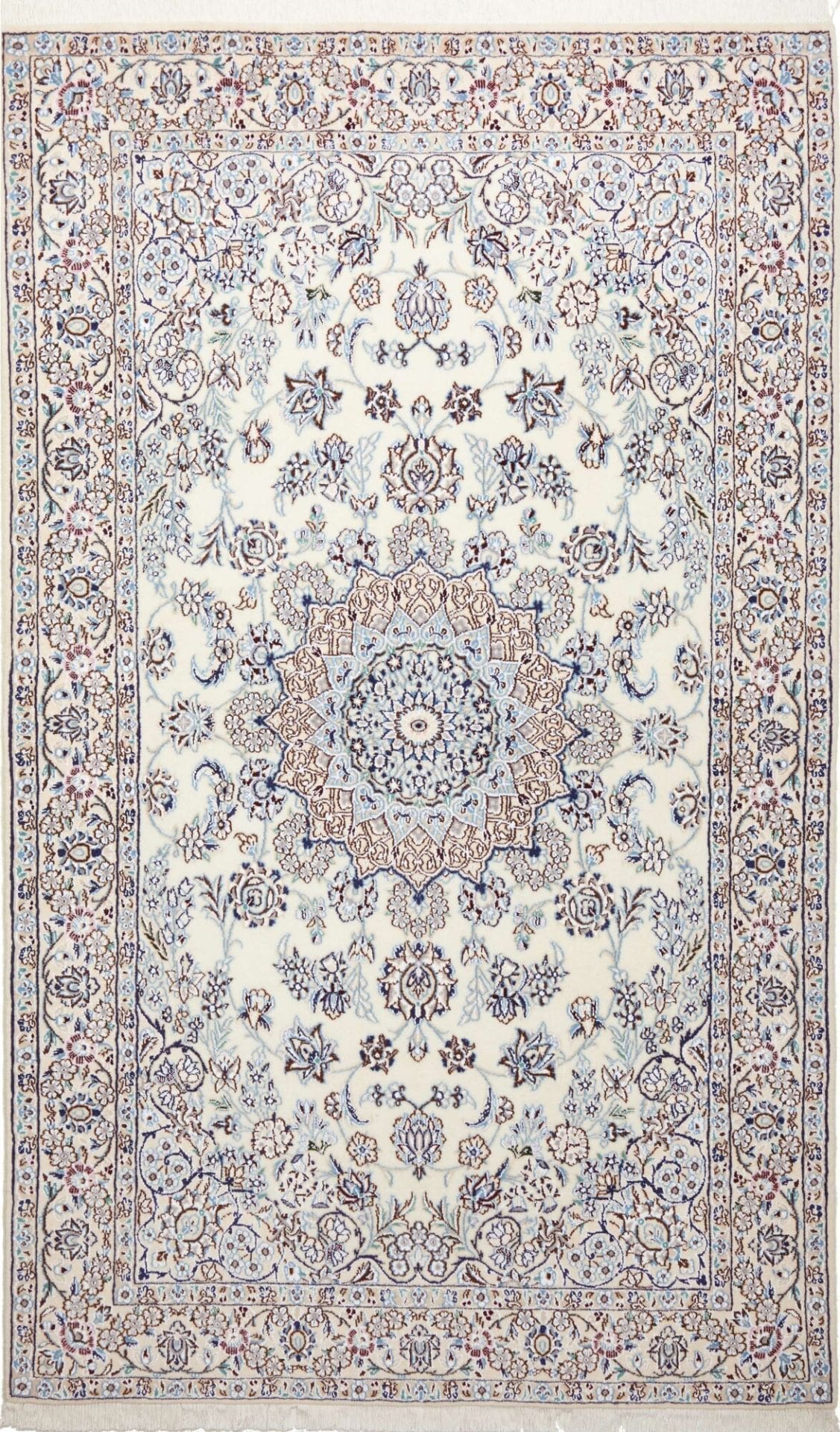 Nain Teppich 135 x 222 cm, florales Design, handgeknüpft, Perserteppich