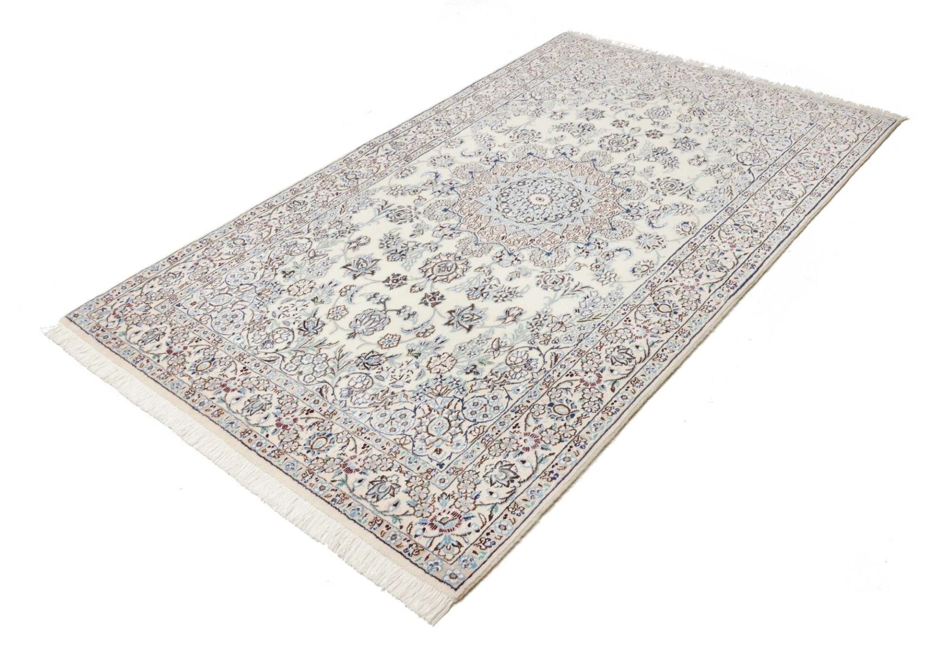 Nain Teppich 135 x 222 cm, florales Design, handgeknüpft, Perserteppich