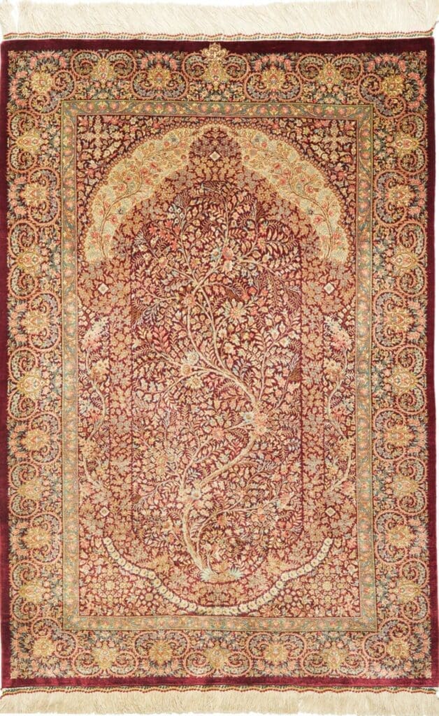 Ghom Teppich 86 x 123 cm, Seide, handgeknüpft, Perserteppich