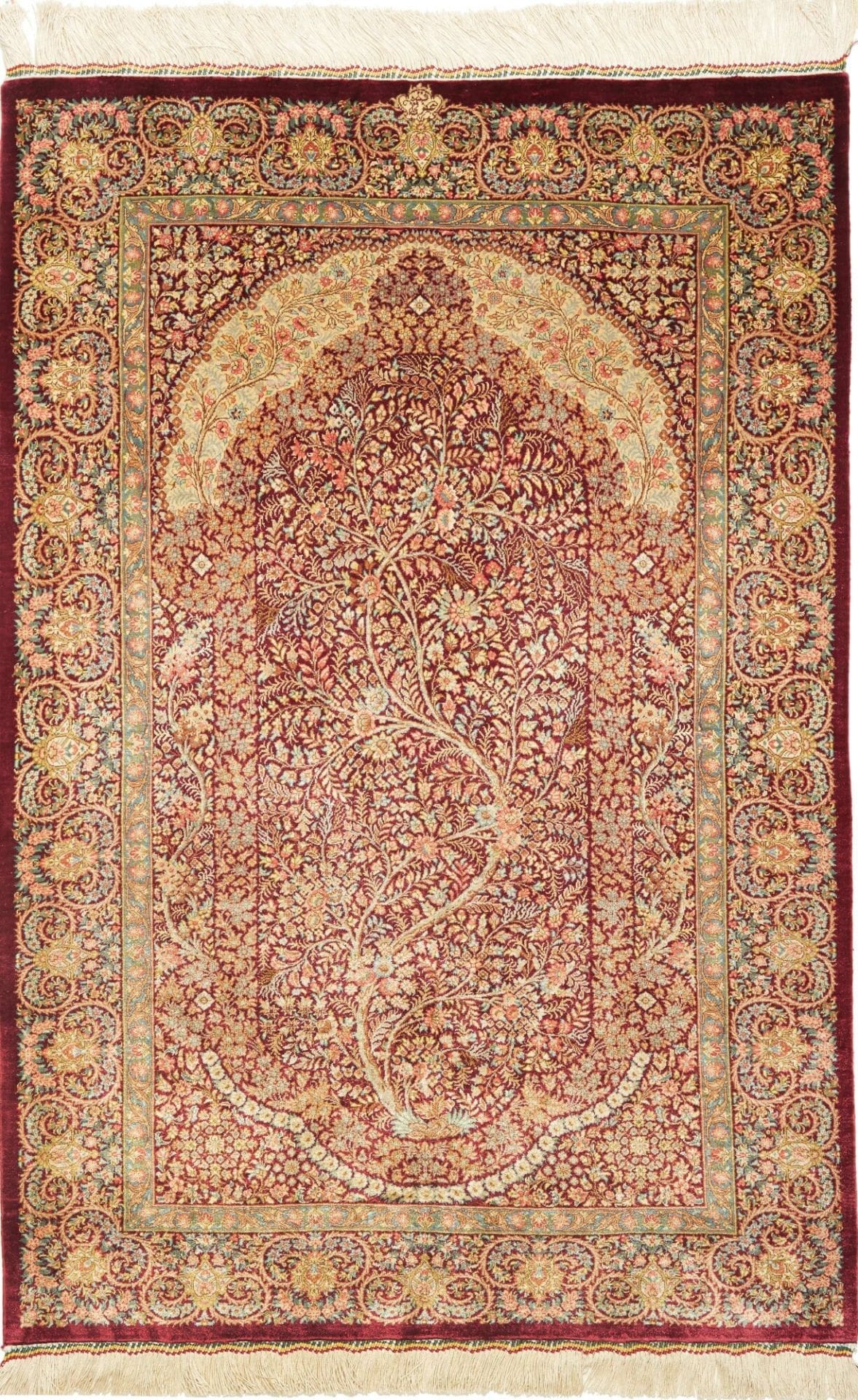 Ghom Teppich 86 x 123 cm, Seide, handgeknüpft, Perserteppich