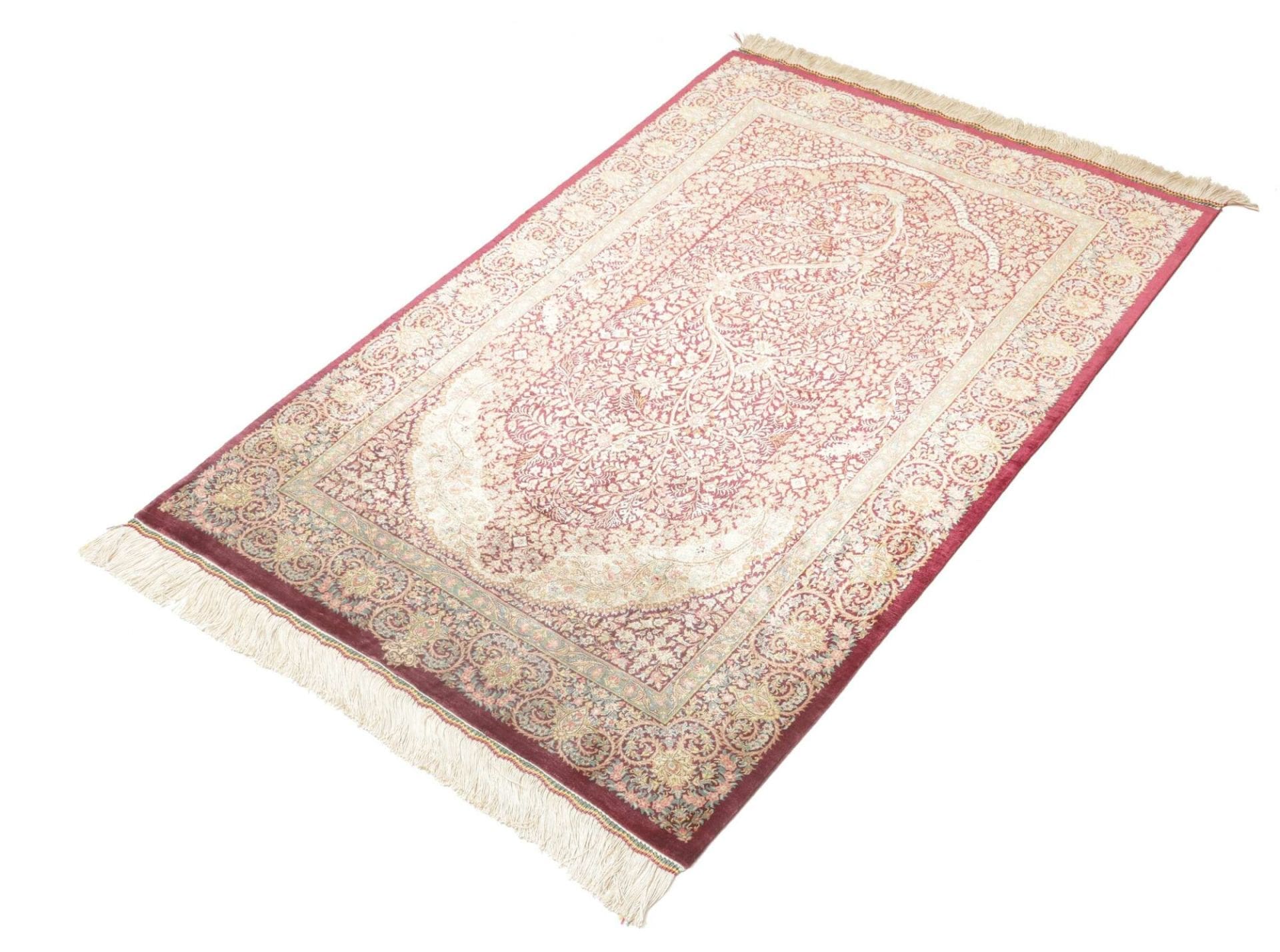 Ghom Teppich 86 x 123 cm, Seide, handgeknüpft, Perserteppich