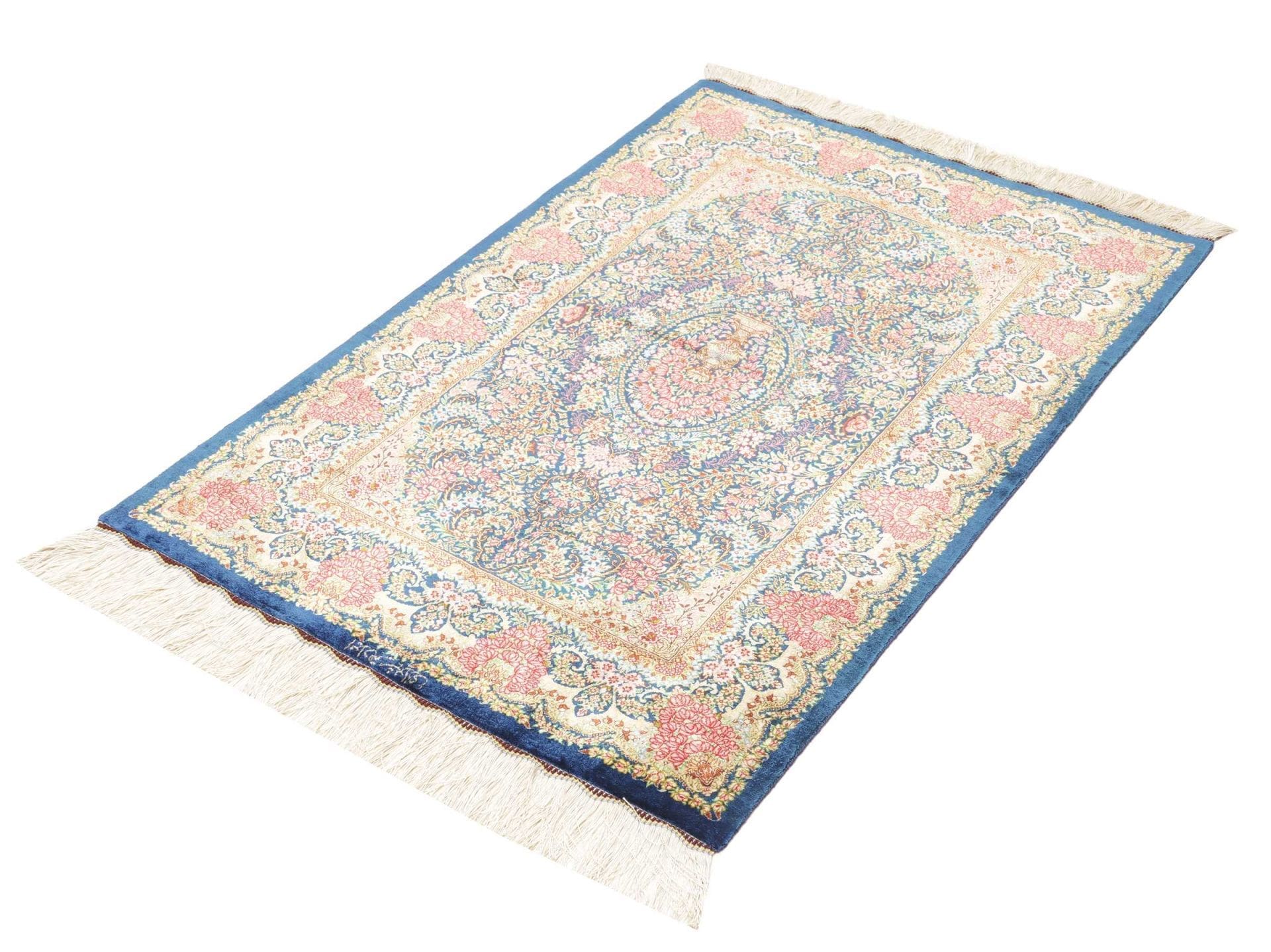 ECHTER Ghom Teppich 84 x 120cm, Seide, handgeknüpft, Perserteppich