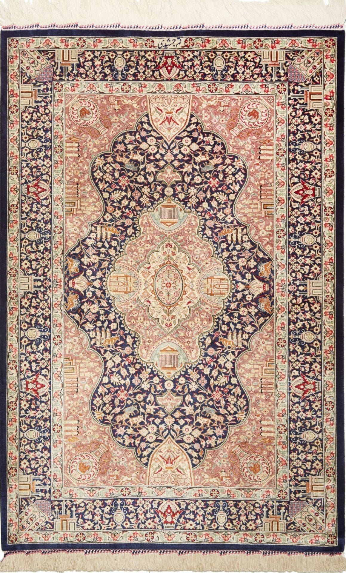 Ghom Teppich 84 x 121cm, Seide, Handgeknüpft, Perserteppich
