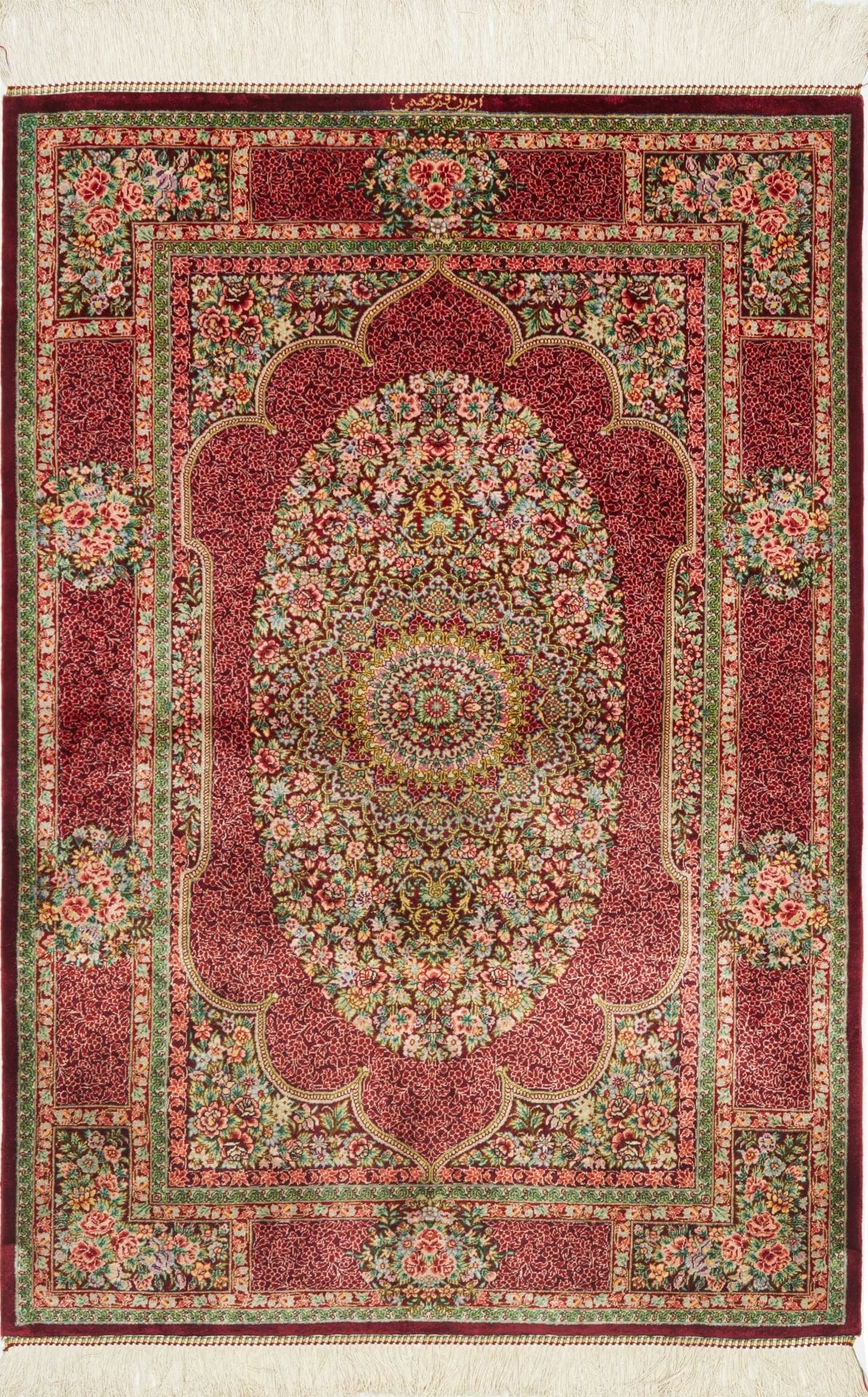 Ghom Teppich 84 x 118cm, Seide, handgeknüpft, Perserteppich