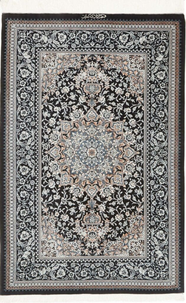 Ghom Teppich 83 x 121cm, Seide, florale Muster, handgeknüpft