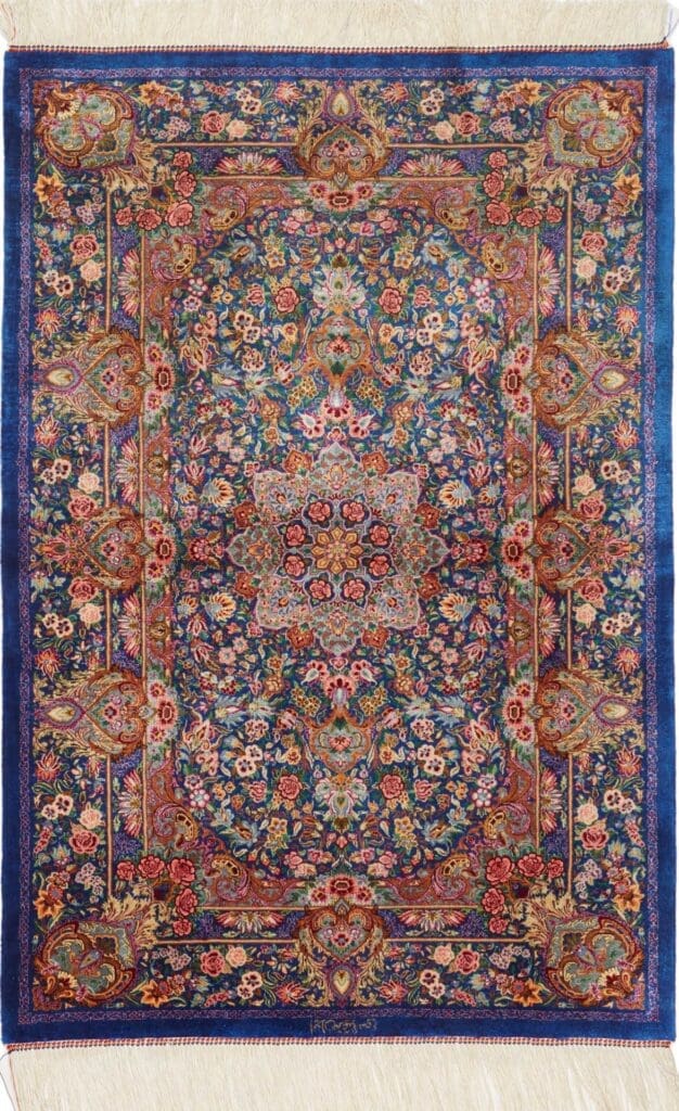 Ghom Teppich 83 x 117cm, Seide, handgeknüpft, Perserteppich