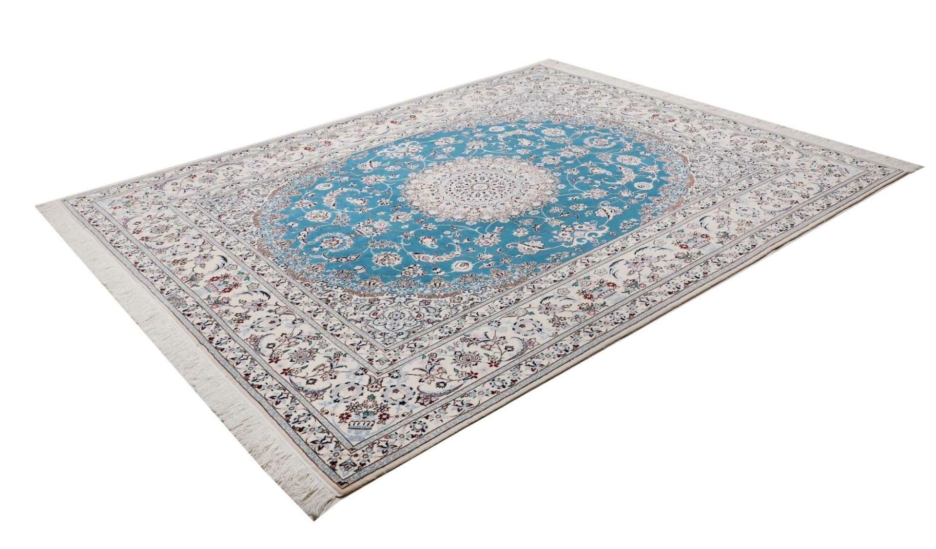 Nain Teppich 208 x 256 cm, handgeknüpft, florales Design, Perserteppich