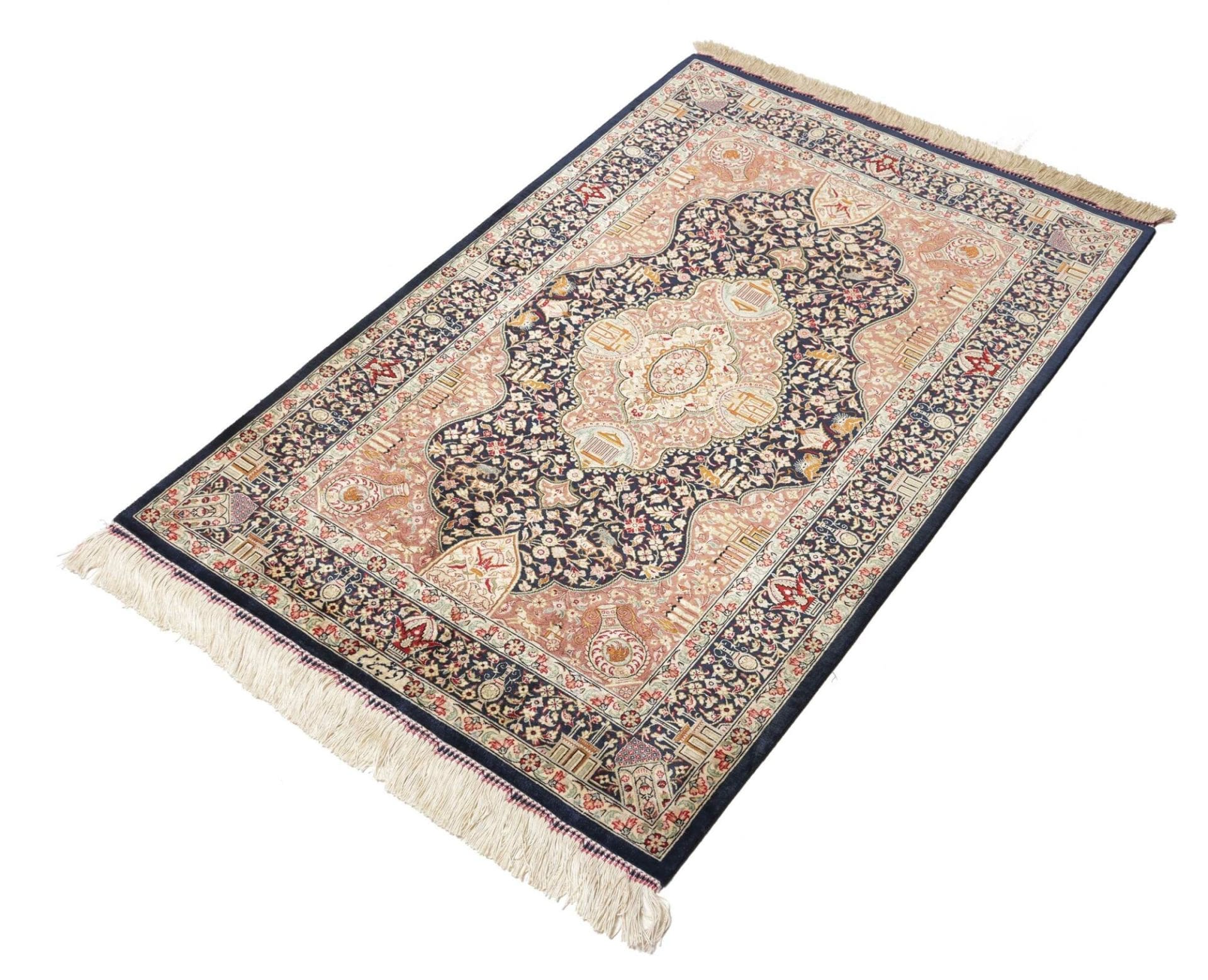 Ghom Teppich 84 x 121cm, Seide, Handgeknüpft, Perserteppich