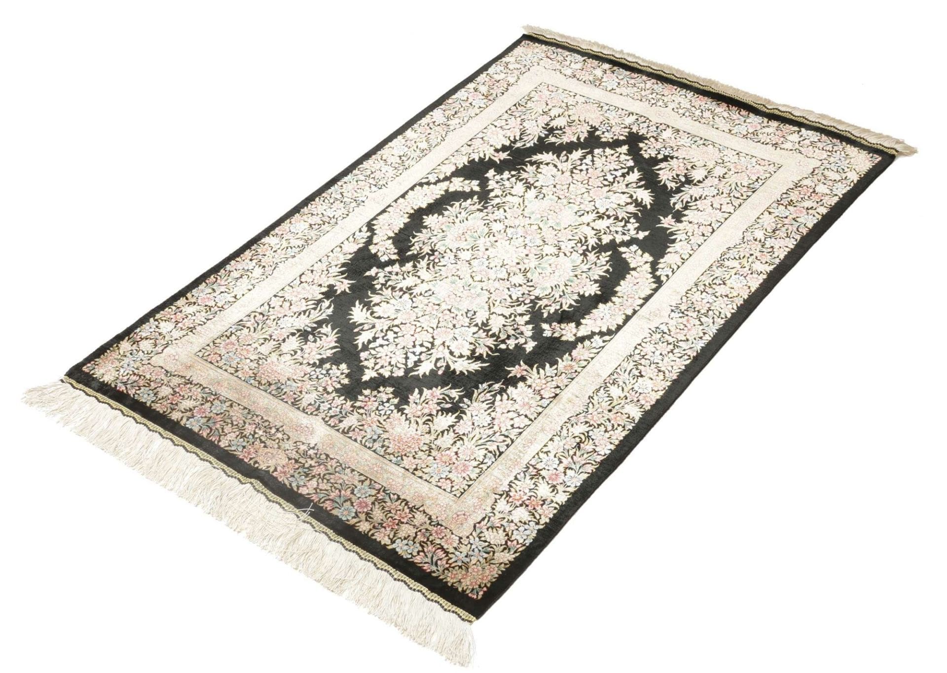 Ghom Teppich 87 x 123cm, Seide, handgeknüpft, Perserteppich