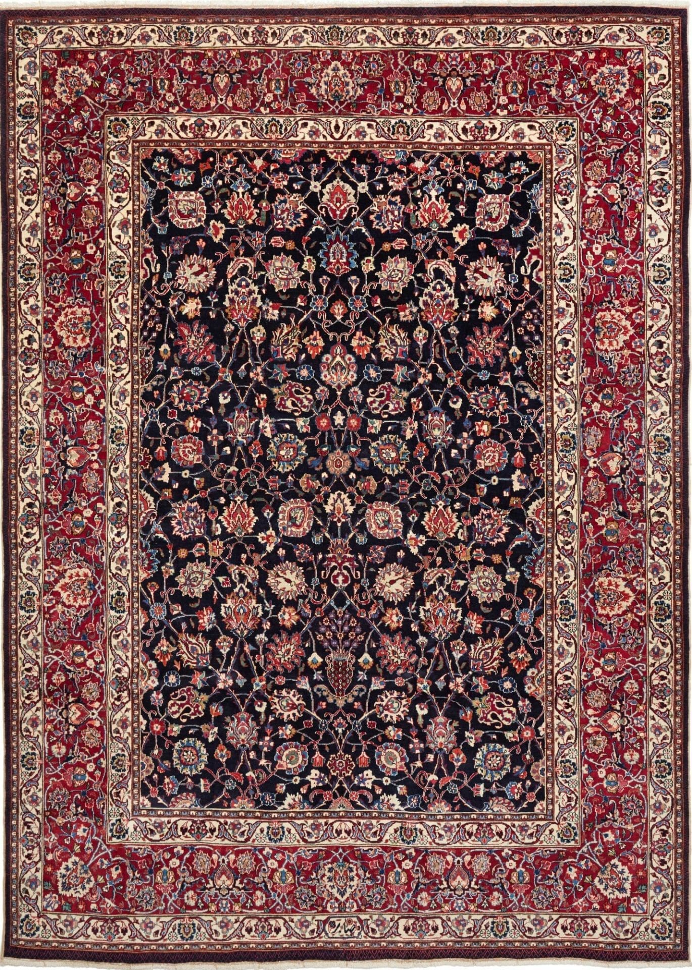 Persischer Mashad Teppich 203 x 273cm, florale Muster, handgeknüpft
