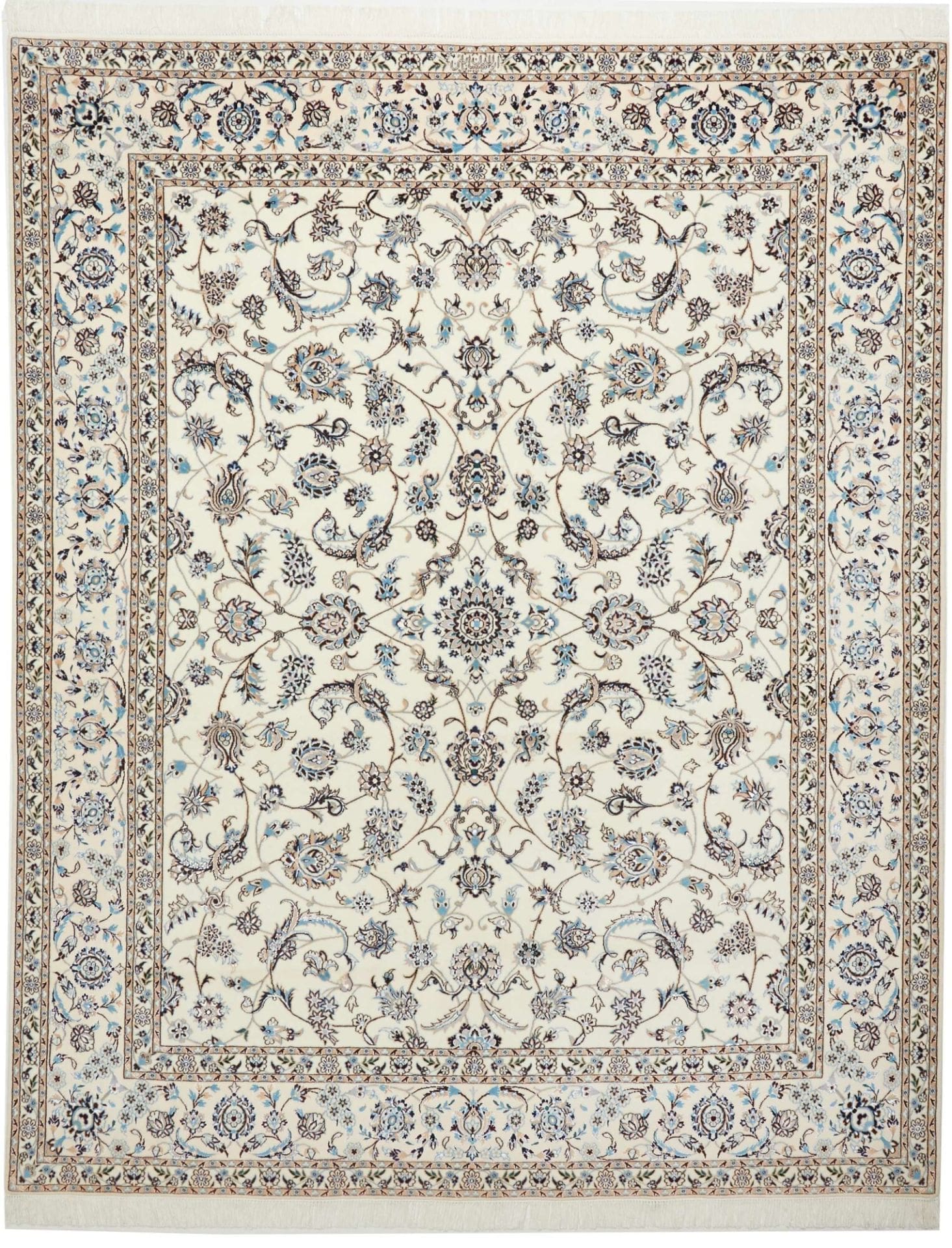 Nain Teppich 200 x 250 cm, florale Muster, handgeknüpft, Perserteppich