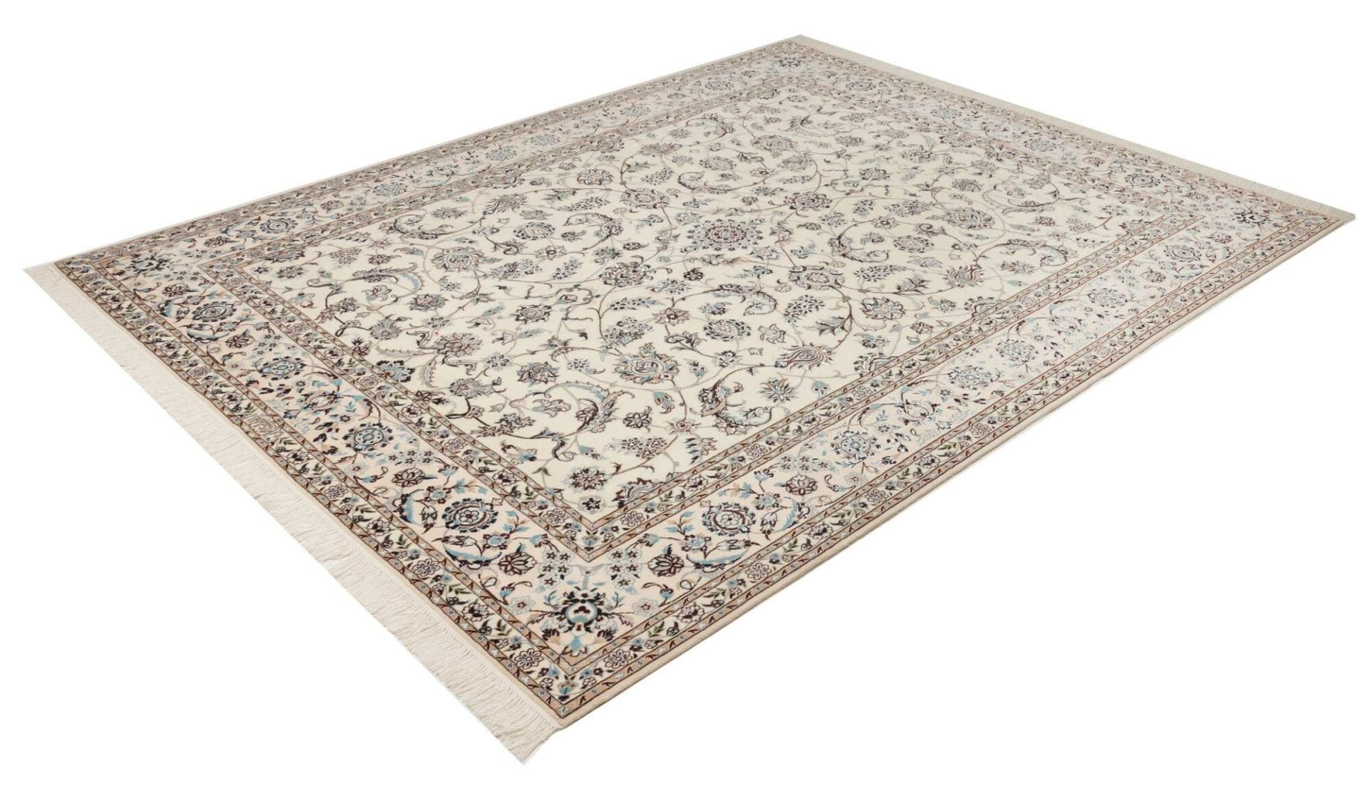 Nain Teppich 200 x 250 cm, florale Muster, handgeknüpft, Perserteppich