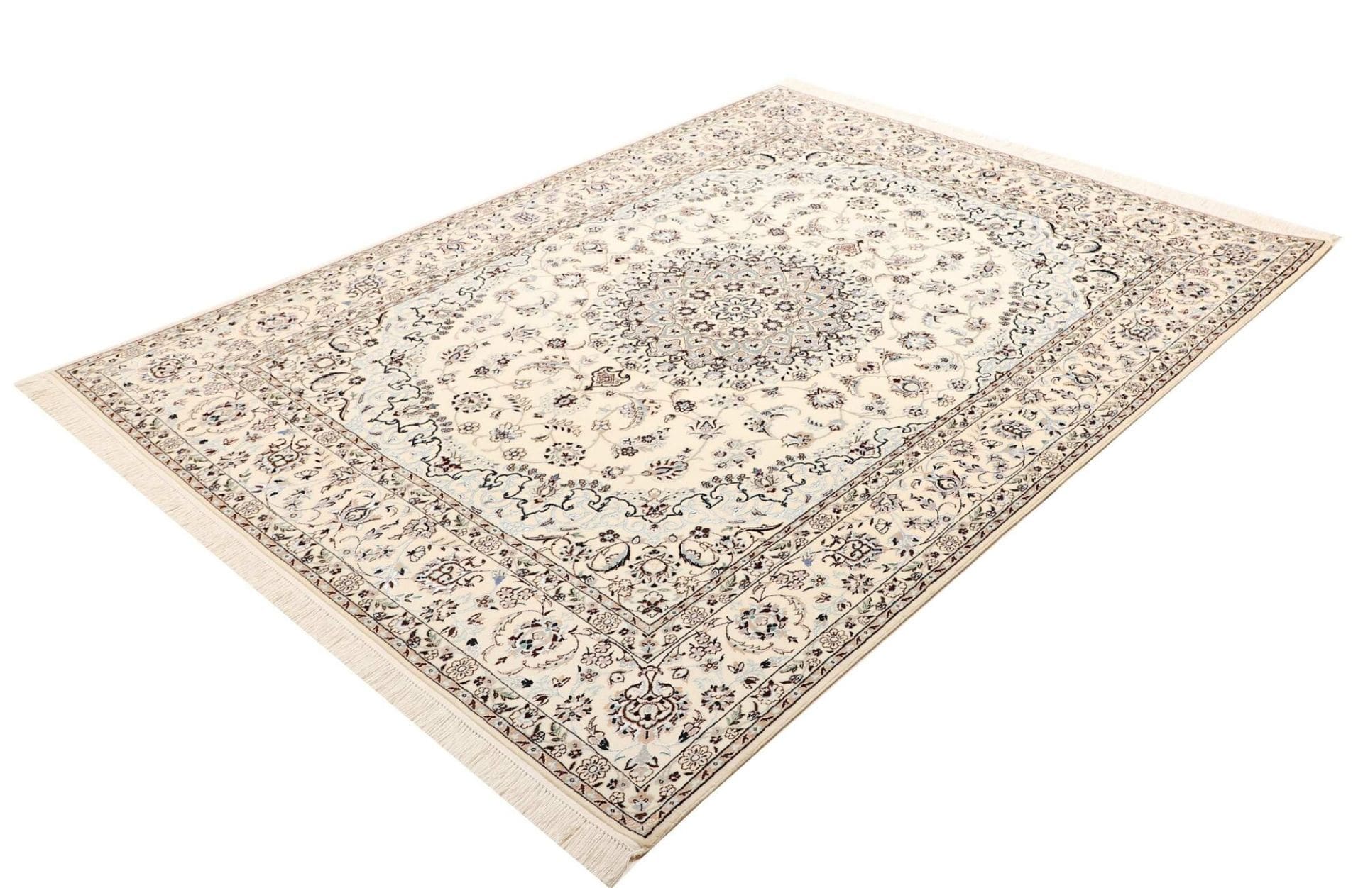 Nain Teppich 165 x 210 cm, florales Muster, handgeknüpft, Perserteppich