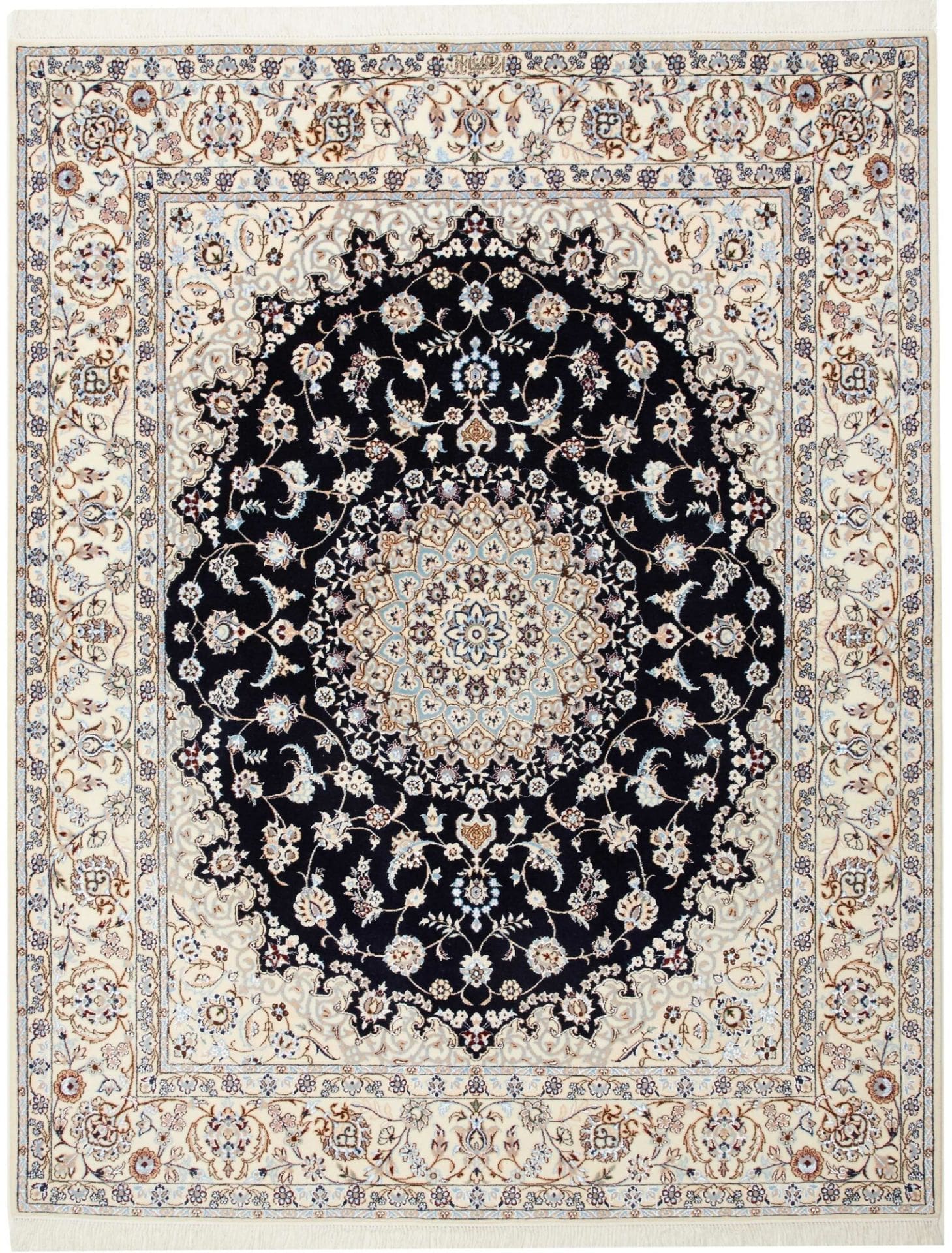 Nain Teppich 163 x 202 cm, florales Design, handgeknüpft, Perserteppich