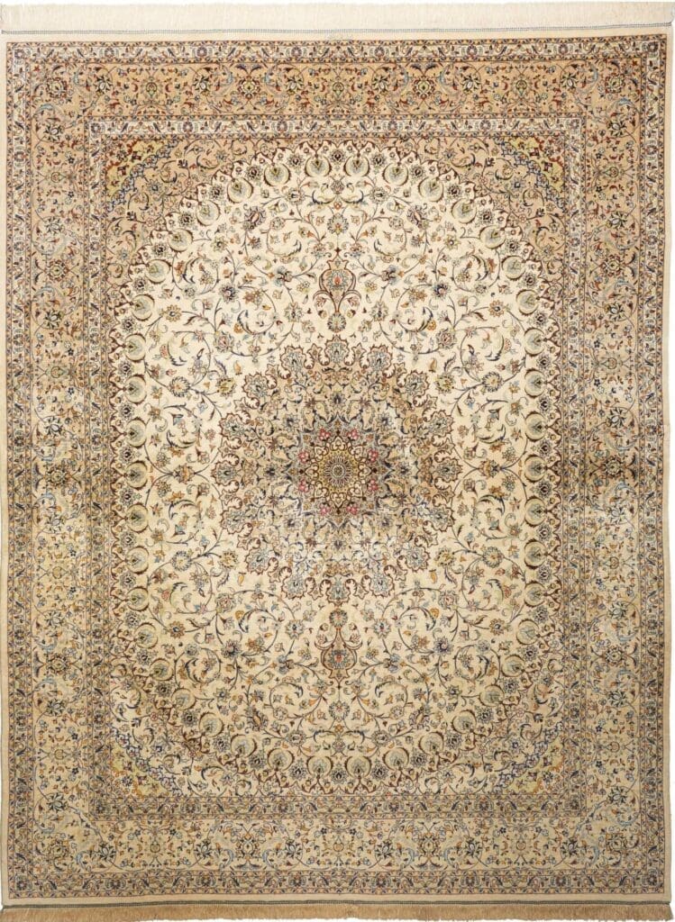 Ghom Teppich 197 x 250cm, Seide, handgeknüpft, Perserteppich "Kazemi" signiert