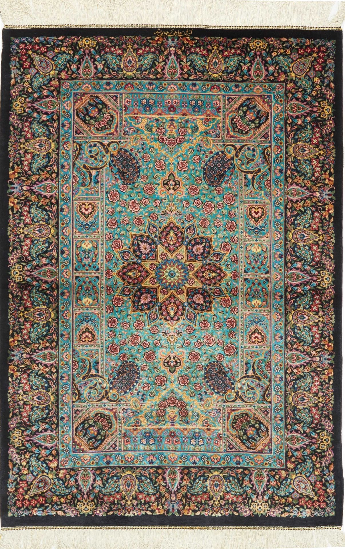 Ghom Teppich 83 x 116 cm, Seide, handgeknüpft, Perserteppich