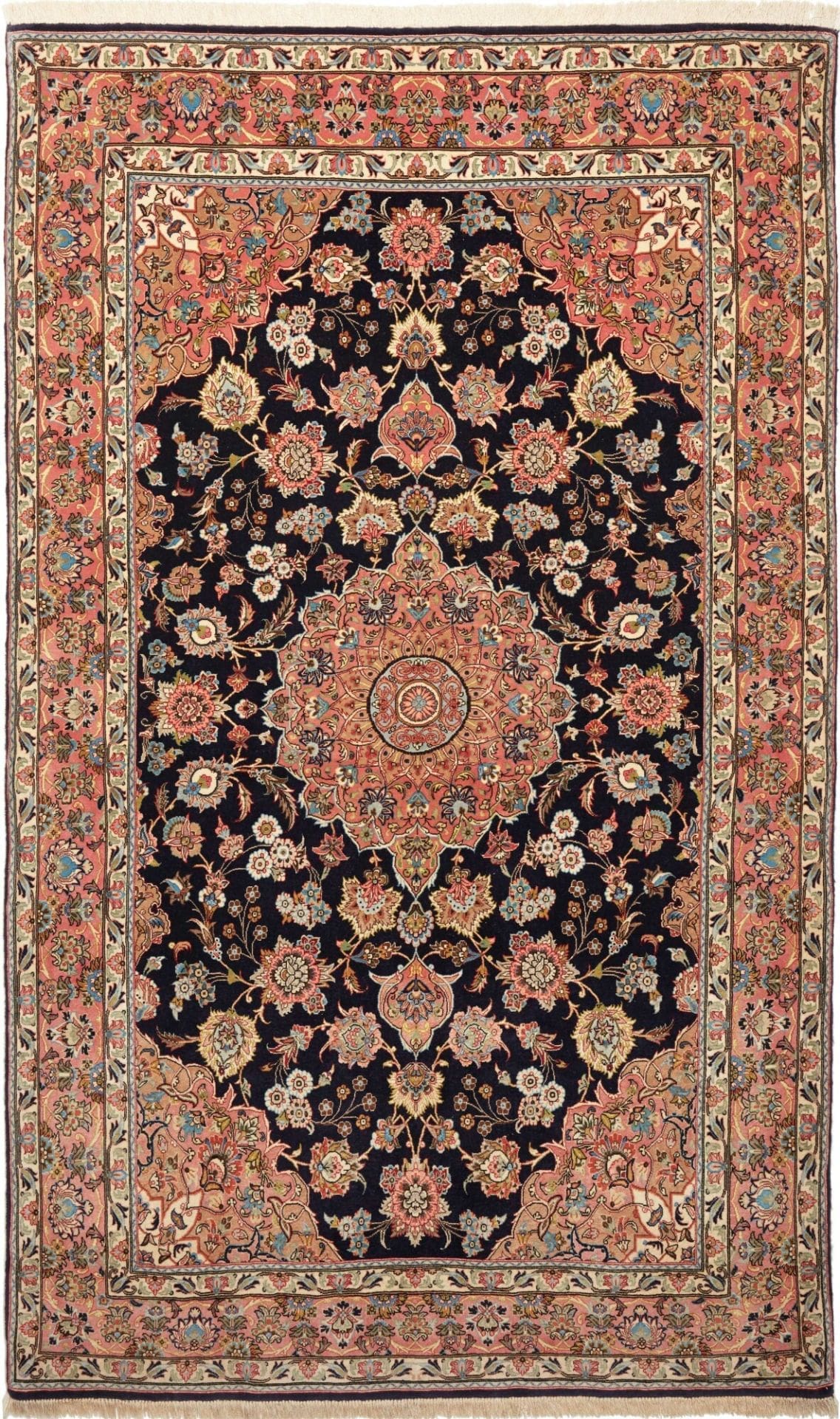Isfahan Teppich 141 x 228 cm, florale Muster, 600K Knoten, handgeknüpft