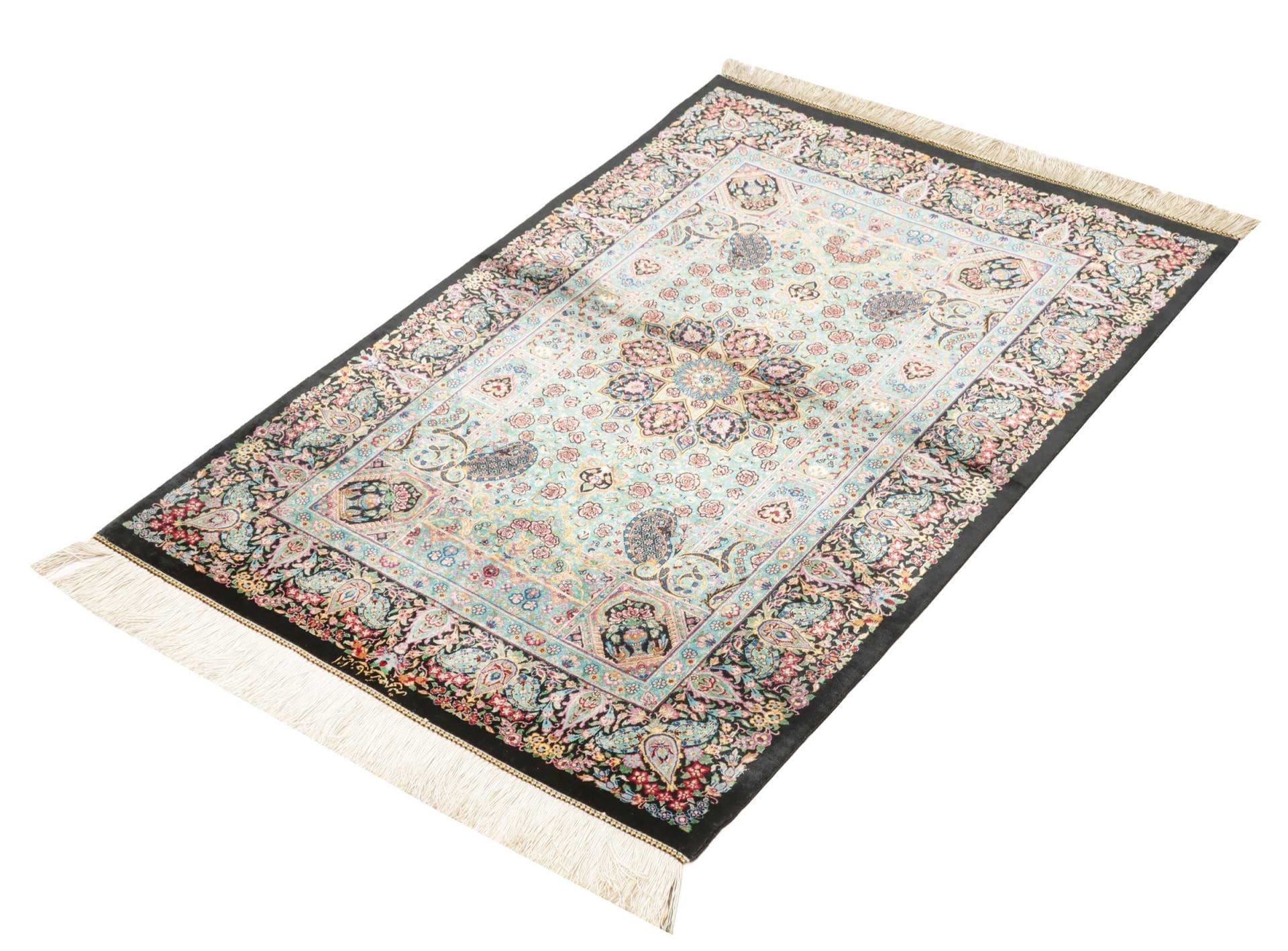 Ghom Teppich 83 x 116 cm, Seide, handgeknüpft, Perserteppich