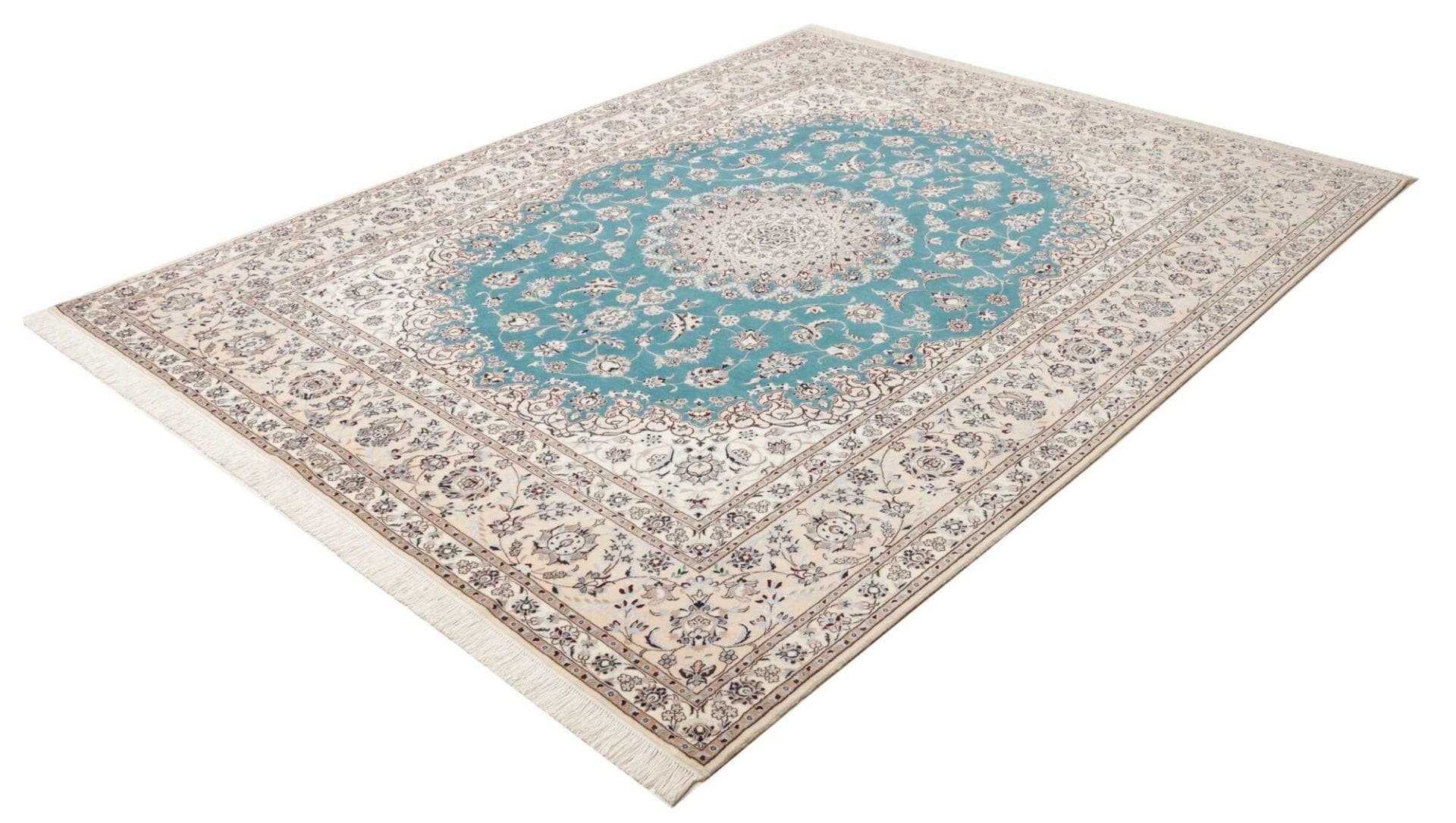 Nain Teppich 210 x 260 cm, florale Muster, Schurwolle, handgeknüpft