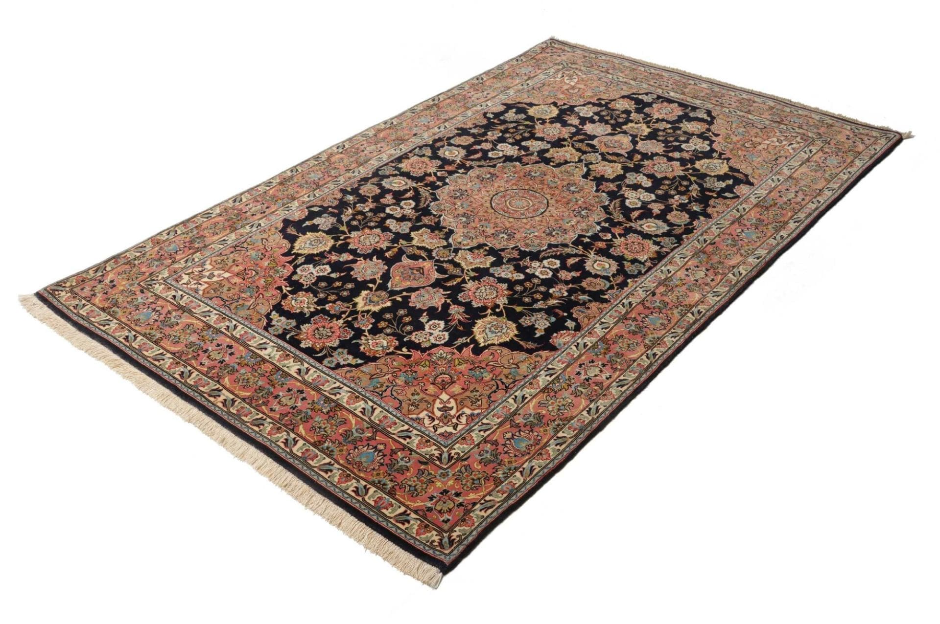 Isfahan Teppich 141 x 228 cm, florale Muster, 600K Knoten, handgeknüpft