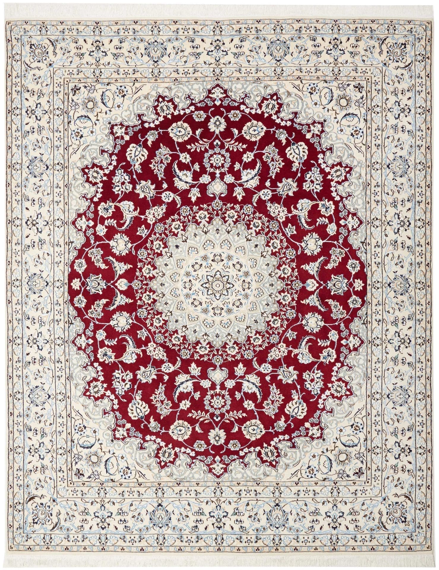 Eleganter Nain Teppich 211 x 262cm, florales Muster, handgeknüpft