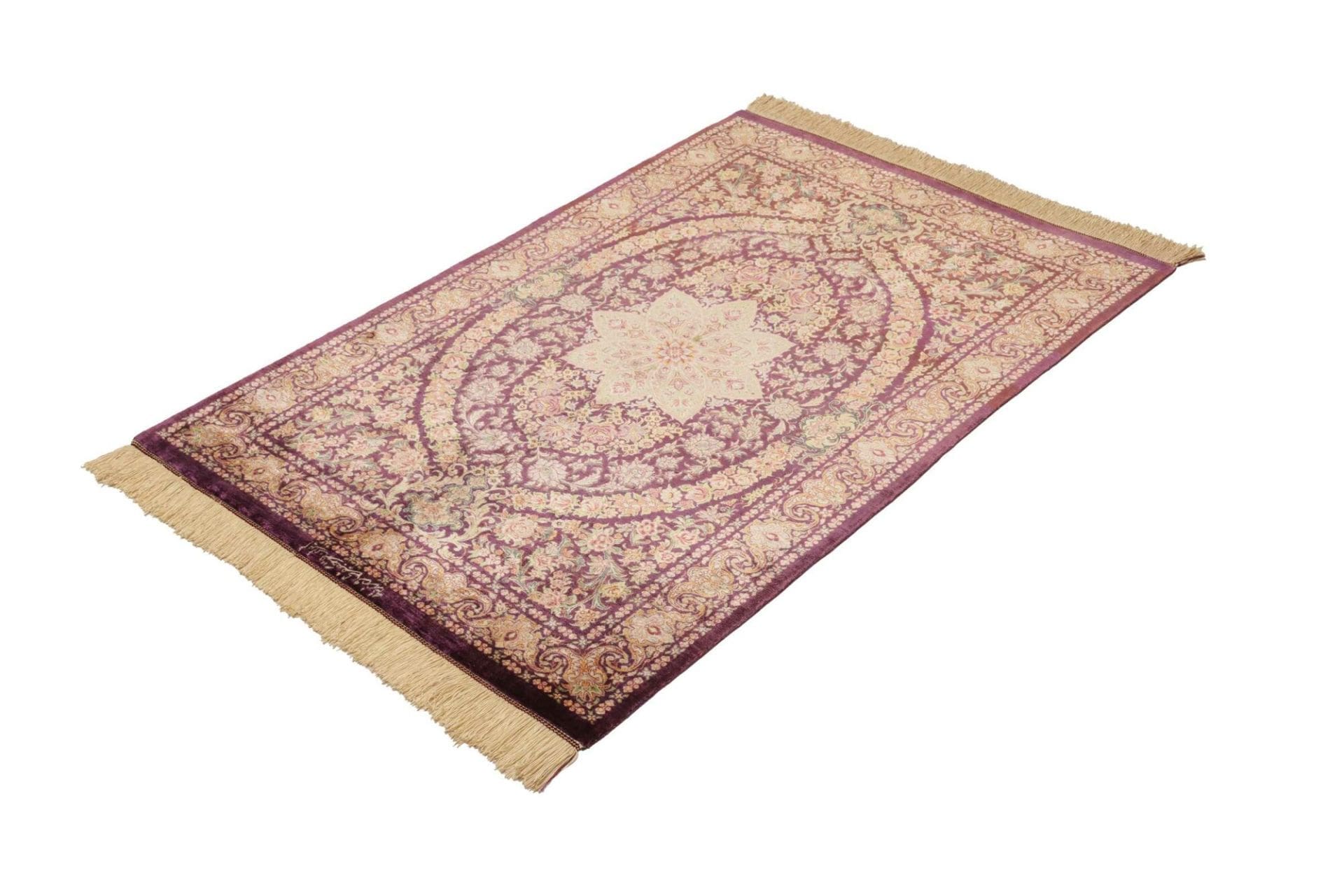 Ghom Teppich 83 x 117cm, Seide, handgeknüpft, Perserteppich