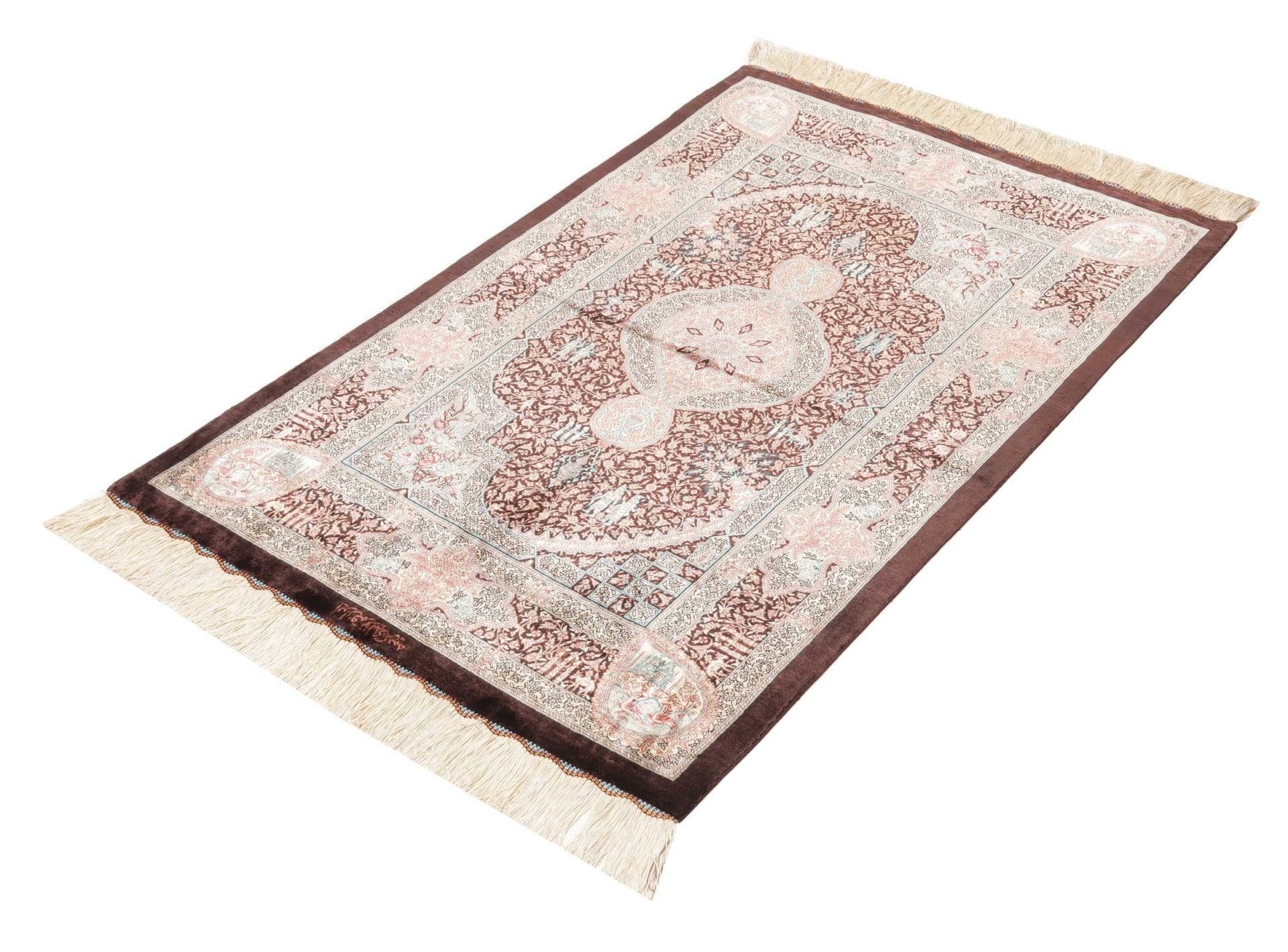 Ghom Teppich 83 x 122 cm, Seide, handgeknüpft, Perserteppich