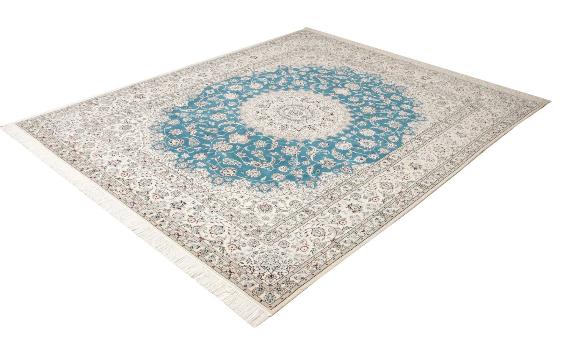 Nain Orientteppich 216 x 260 cm, florales Muster, handgeknüpft