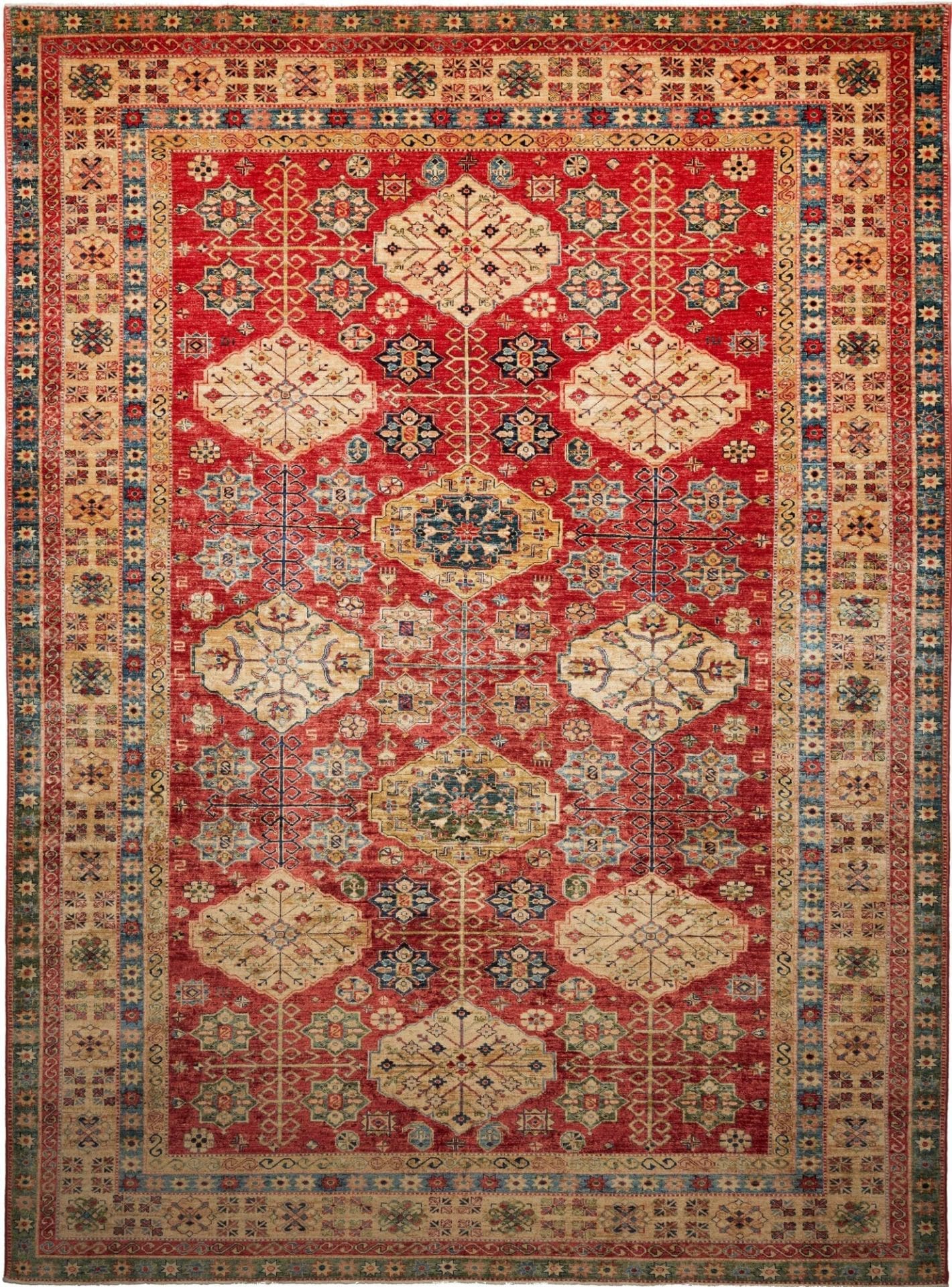 Kazak Teppich 281 x 374 cm, geometrisches Muster, handgeknüpft