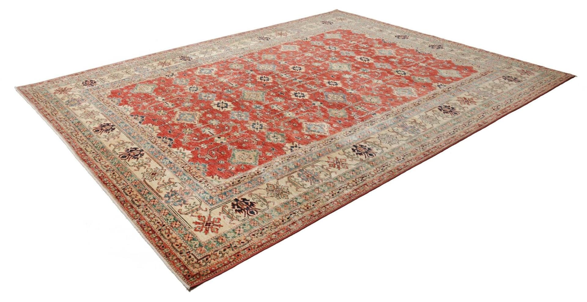 Kazak Teppich 281 x 354 cm, geometrische Muster, handgeknüpft
