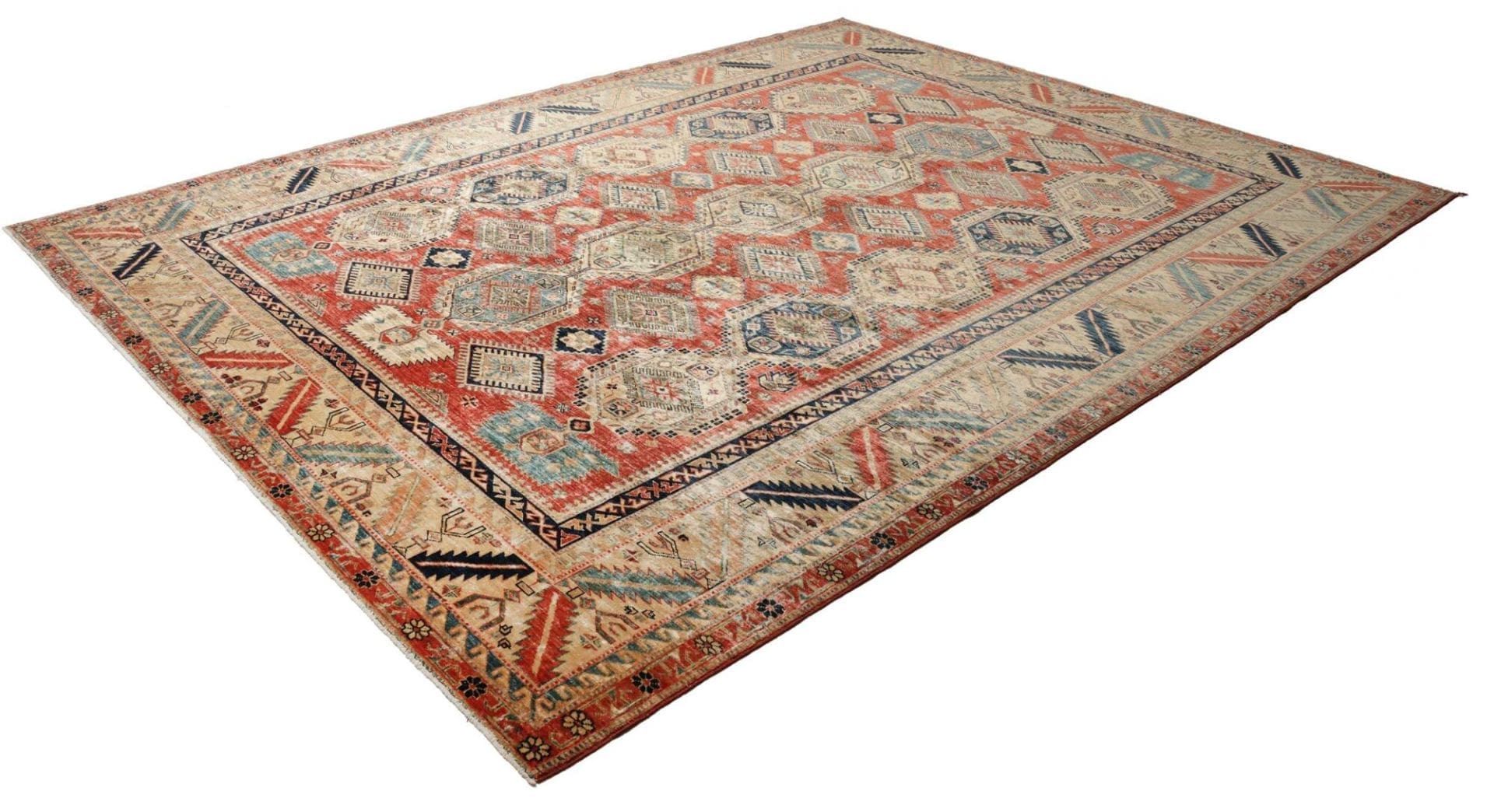 Kazak Teppich 278 x 352 cm, handgeknüpft, Schurwolle, geometrisch