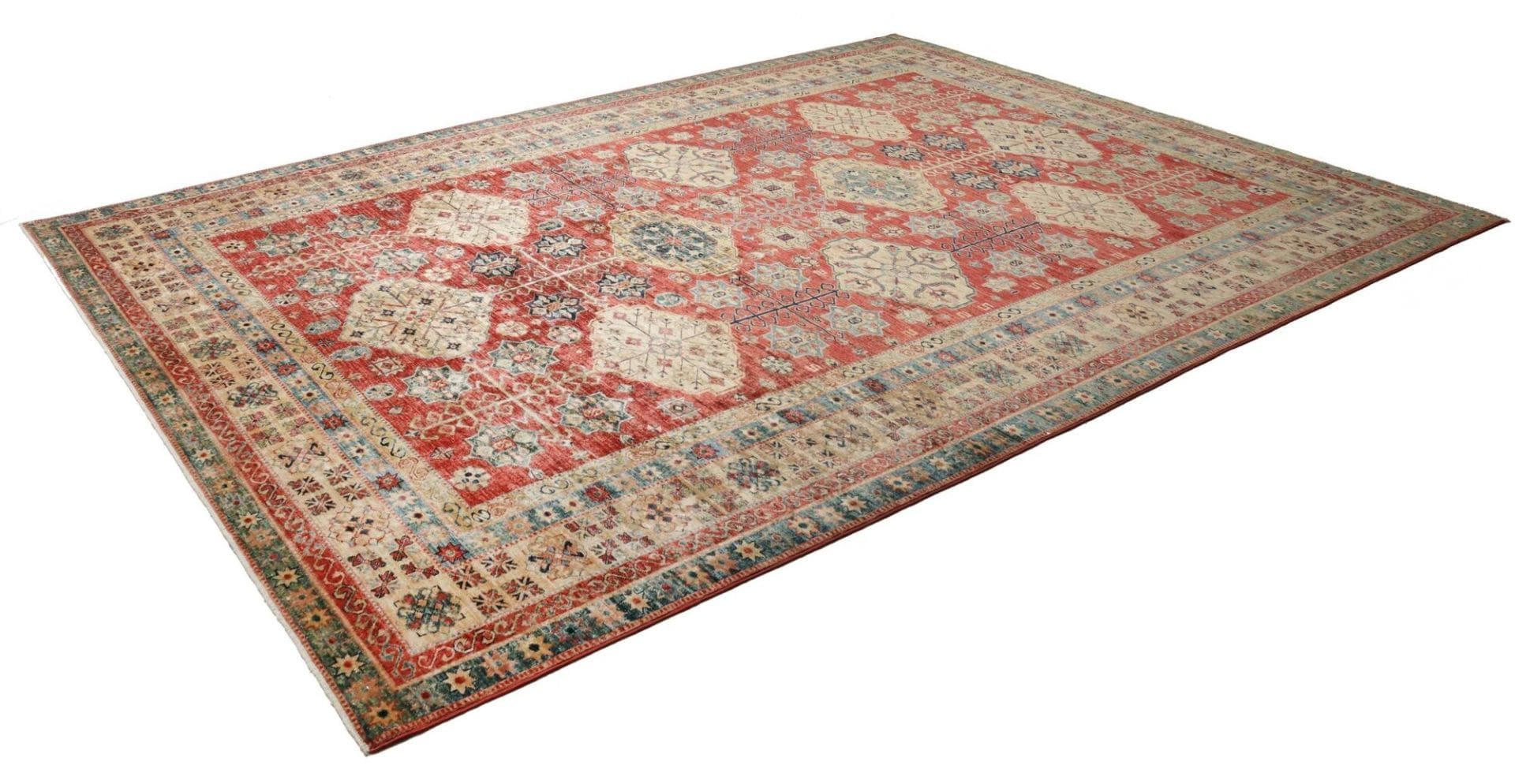 Kazak Teppich 281 x 374 cm, geometrisches Muster, handgeknüpft