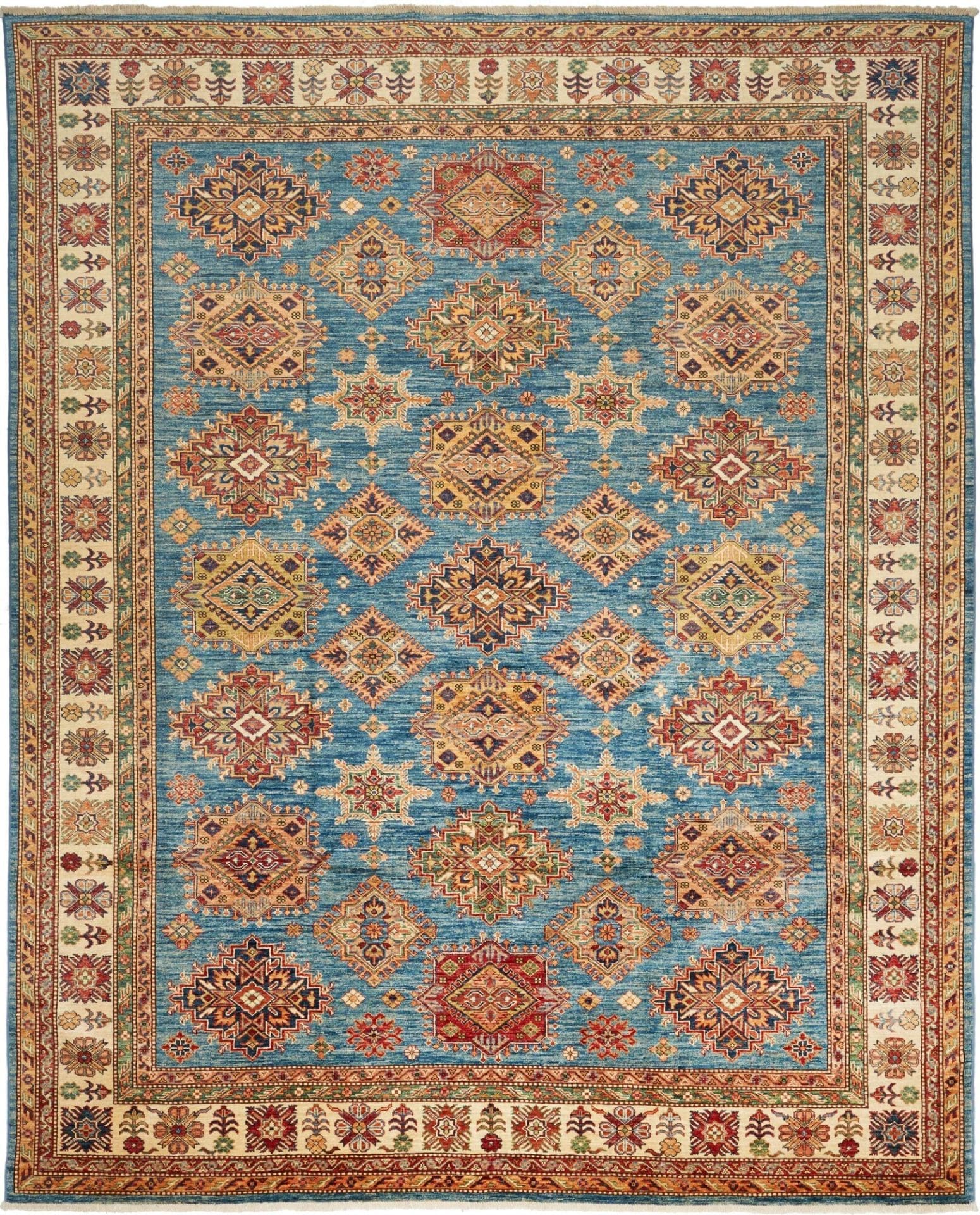 Kazak Orientteppich 249 x 303cm, geometrische Muster, handgeknüpft