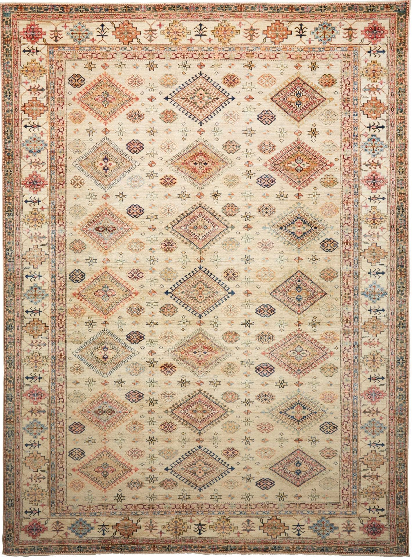 Kazak Teppich 280 x 370 cm, geometrische Muster, handgeknüpft