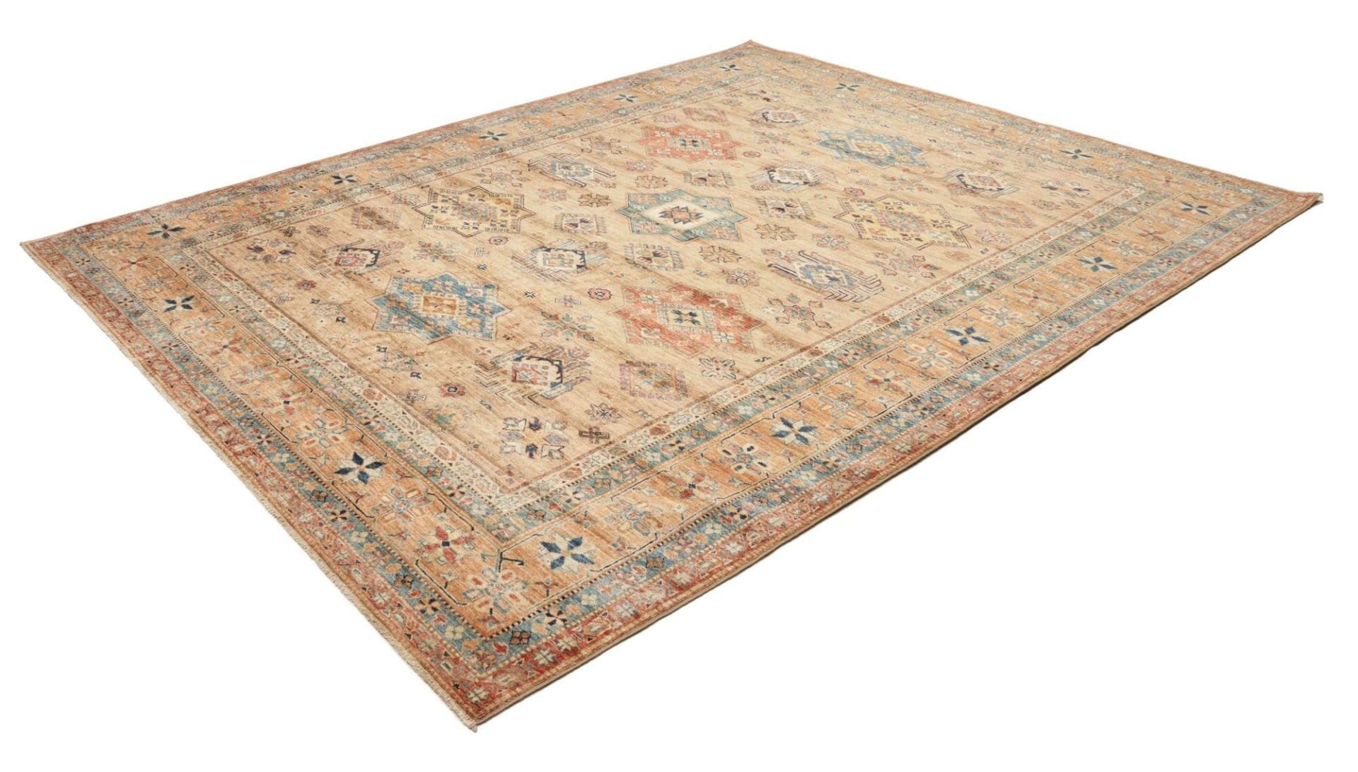 Kazak Teppich 249 x 299 cm, geometrisch, Schurwolle, handgeknüpft