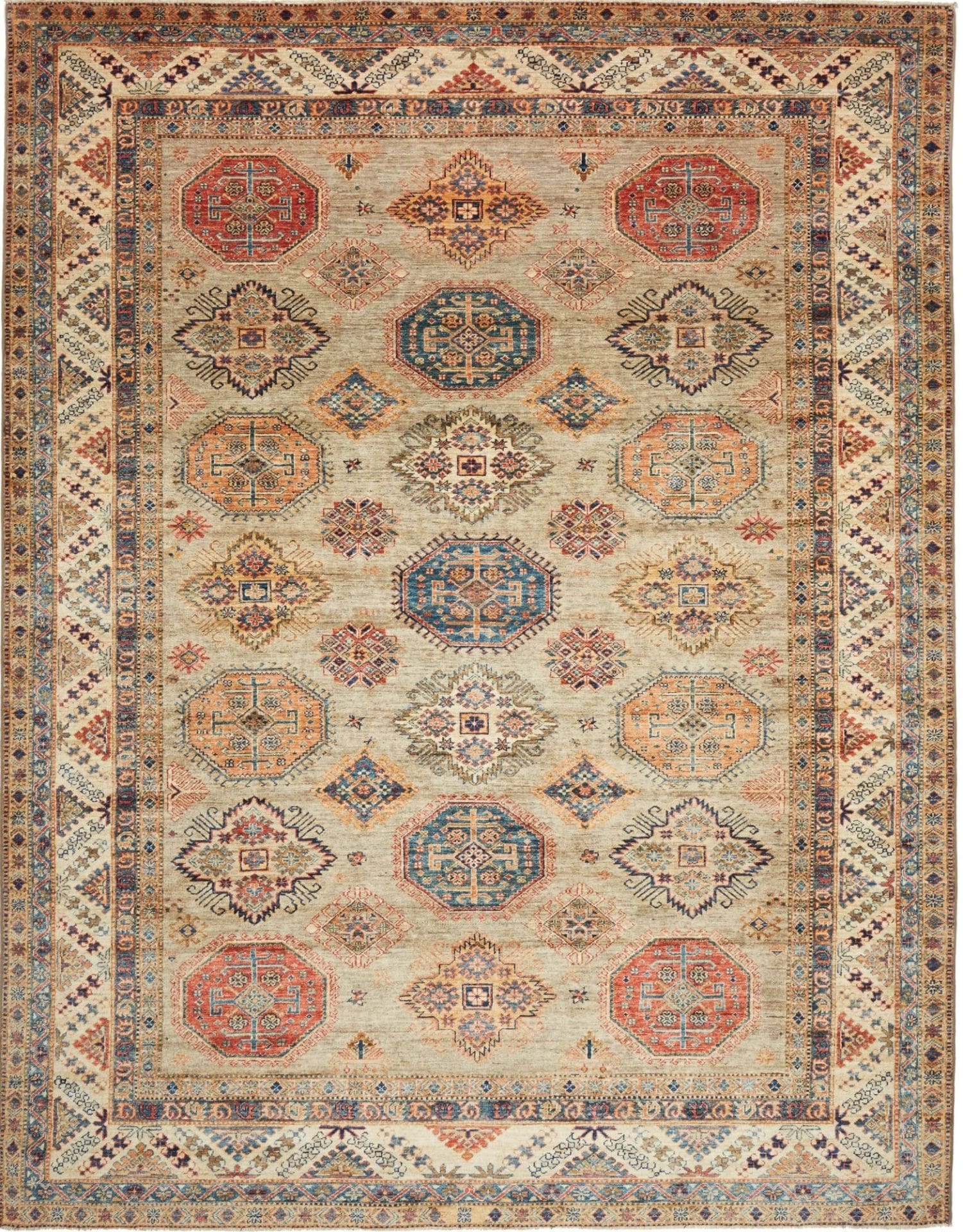Kazak Teppich 248 x 314cm, geometrisches Muster, handgeknüpft