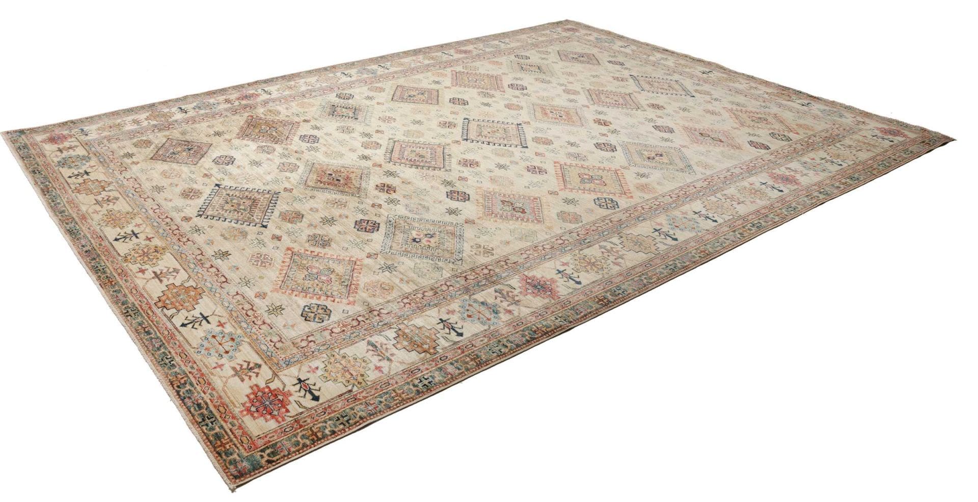 Kazak Teppich 280 x 370 cm, geometrische Muster, handgeknüpft