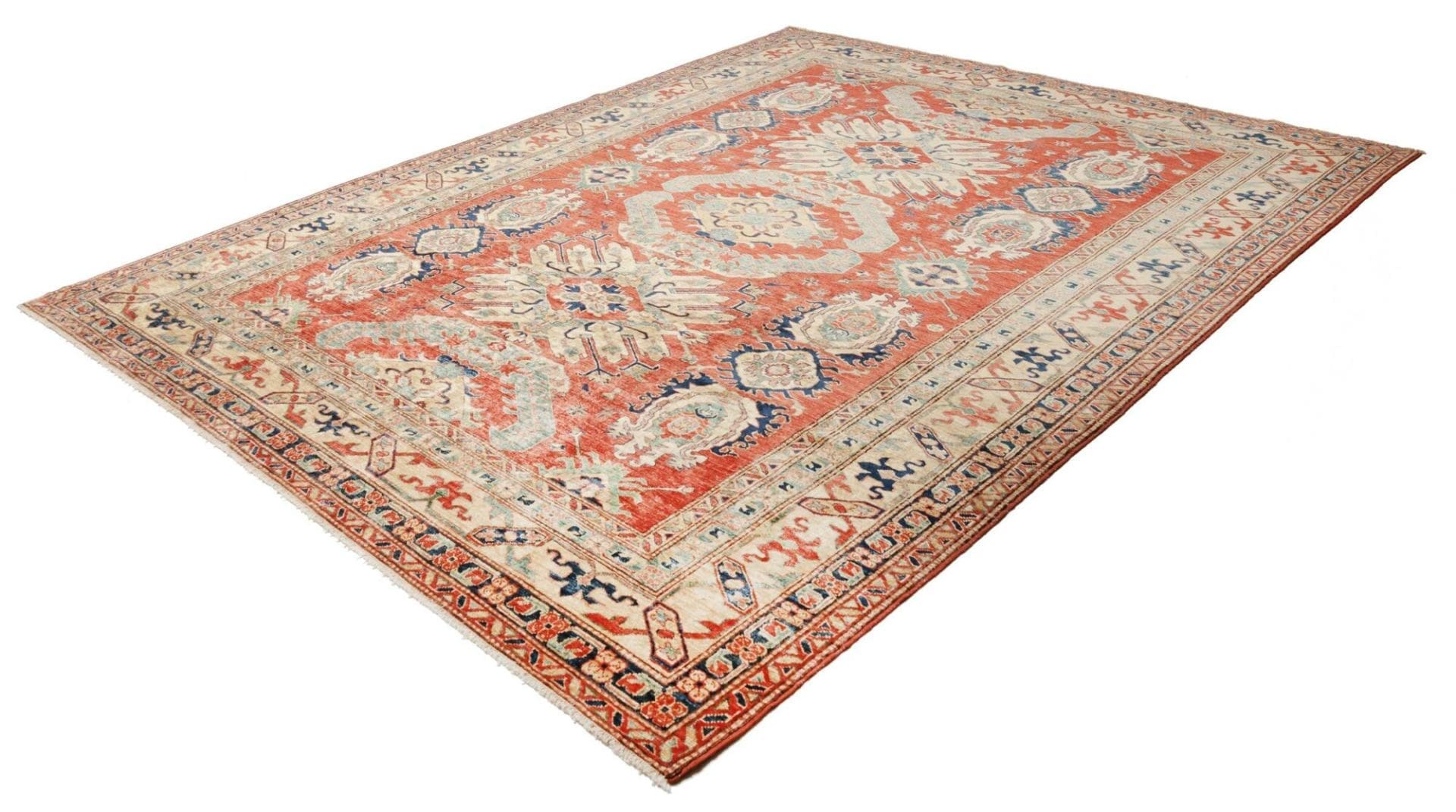 Kazak Orientteppich 246 x 308 cm, geometrisch, handgeknüpft