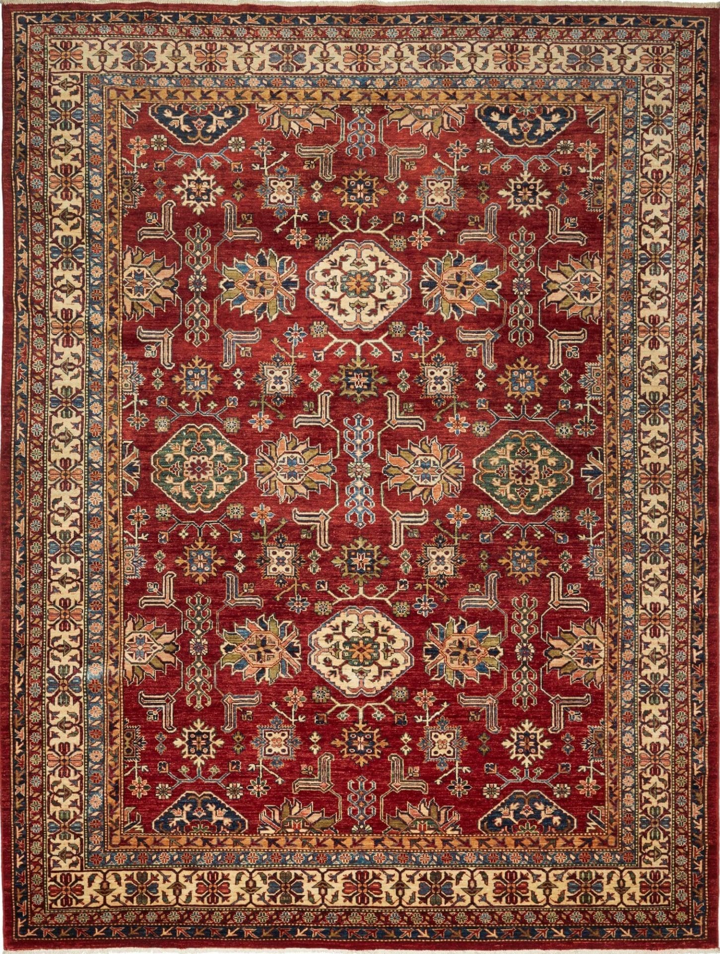 Kazak Teppich 245 x 318cm, geometrisch, Schurwolle, handgeknüpft