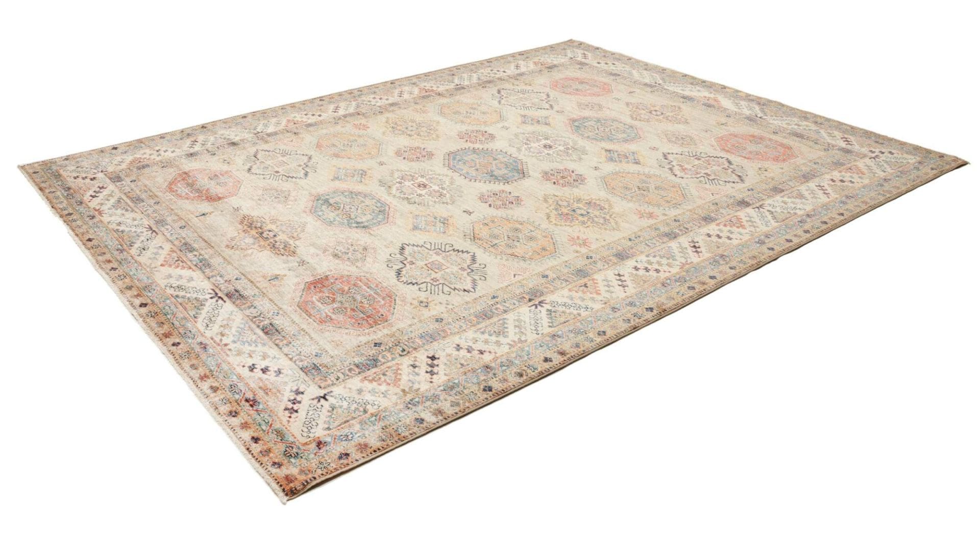 Kazak Teppich 248 x 314cm, geometrisches Muster, handgeknüpft