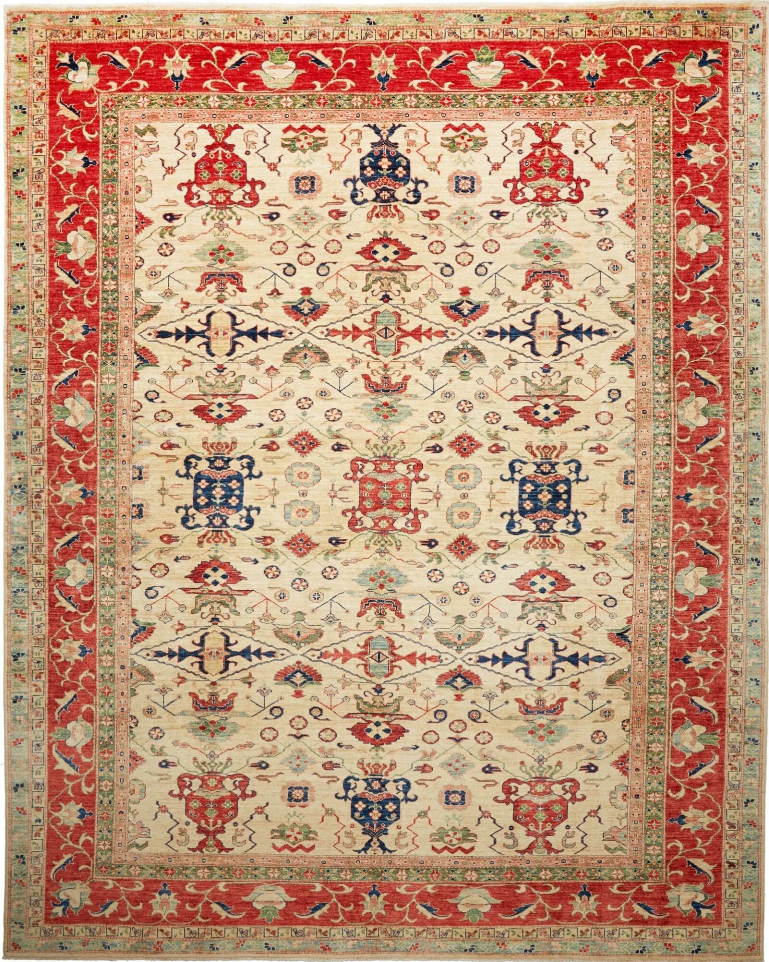 Kazak Teppich 311 x 375 cm, geometrisches Muster, handgeknüpft