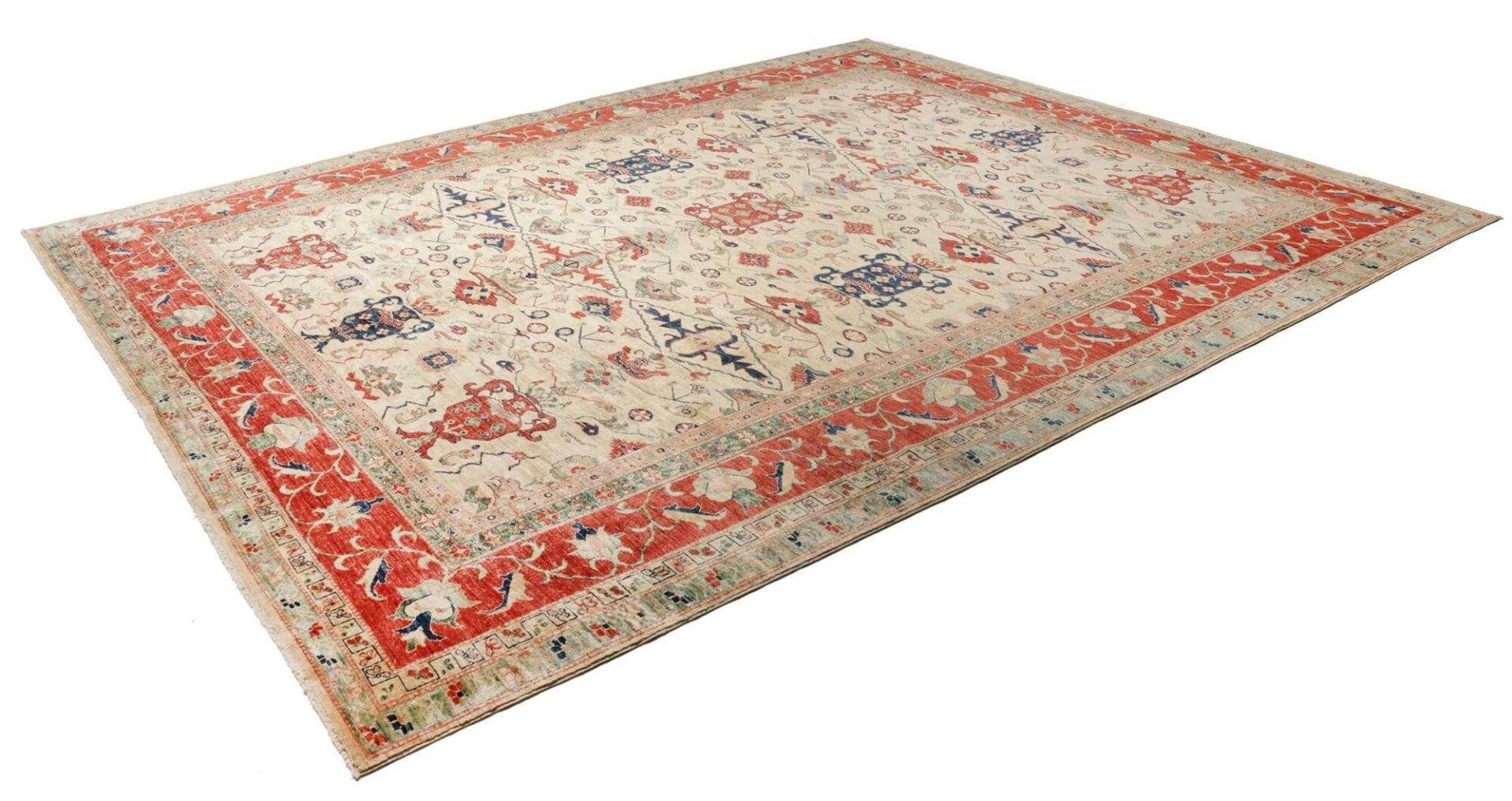 Kazak Teppich 311 x 375 cm, geometrisches Muster, handgeknüpft