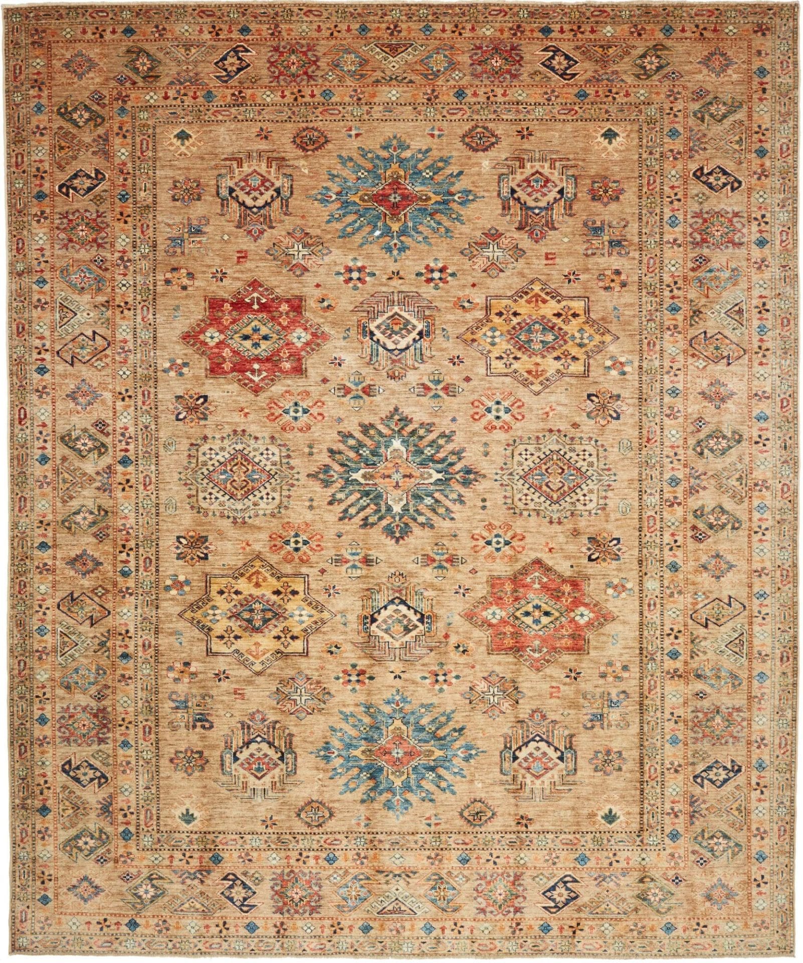 Kazak Teppich 253 x 303cm, geometrische Muster, handgeknüpft