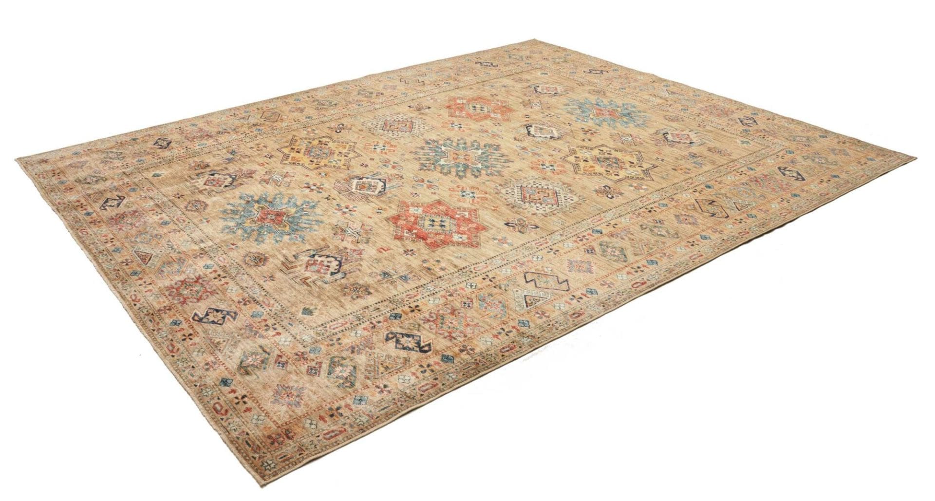 Kazak Teppich 253 x 303cm, geometrische Muster, handgeknüpft