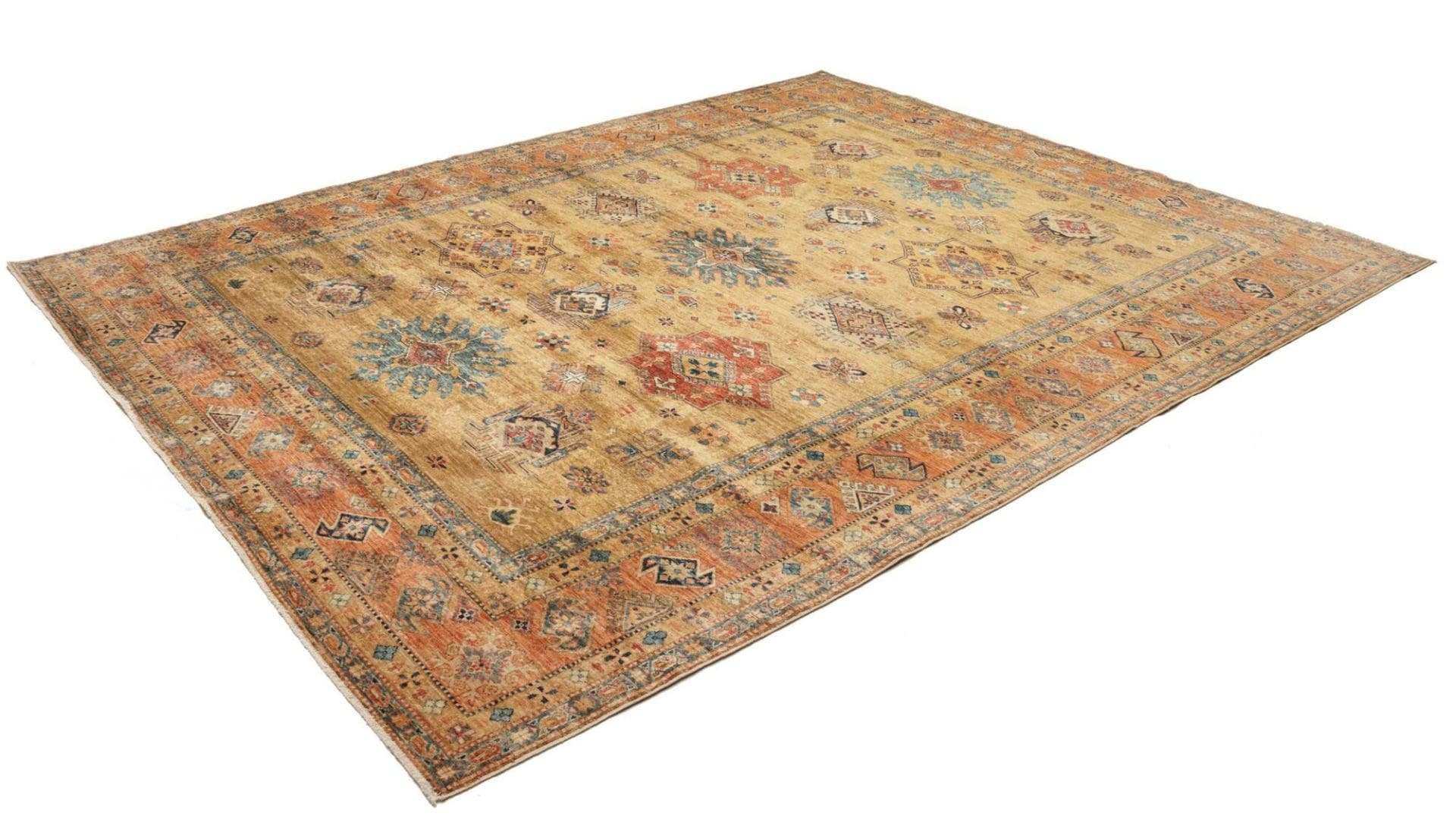 Kazak Teppich 253 x 307 cm, Schurwolle, geometrische Muster, handgeknüpft